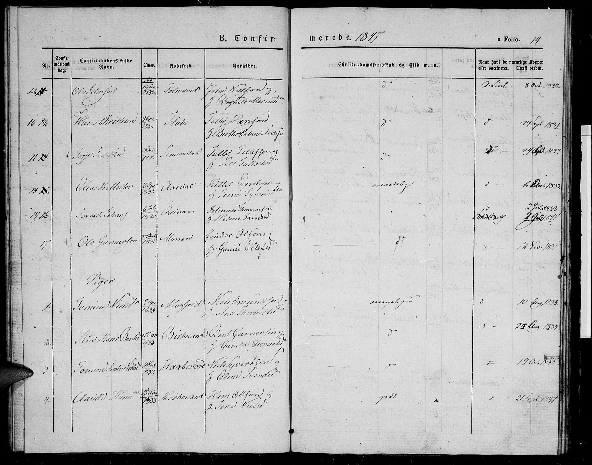Birkenes sokneprestkontor, SAK/1111-0004/F/Fa/L0002: Parish register (official) no. A 2, 1839-1849, p. 15