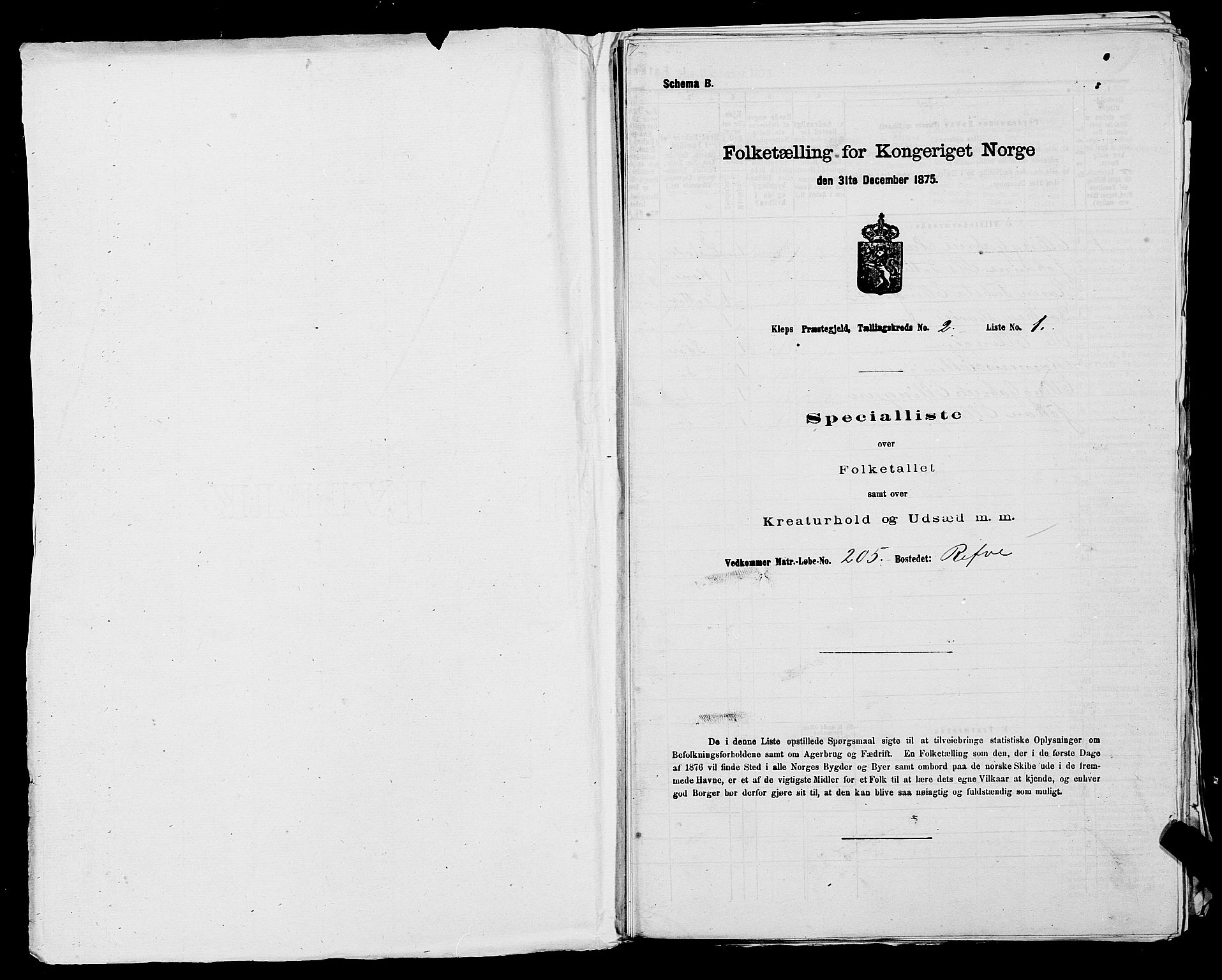 SAST, 1875 census for 1120P Klepp, 1875, p. 122