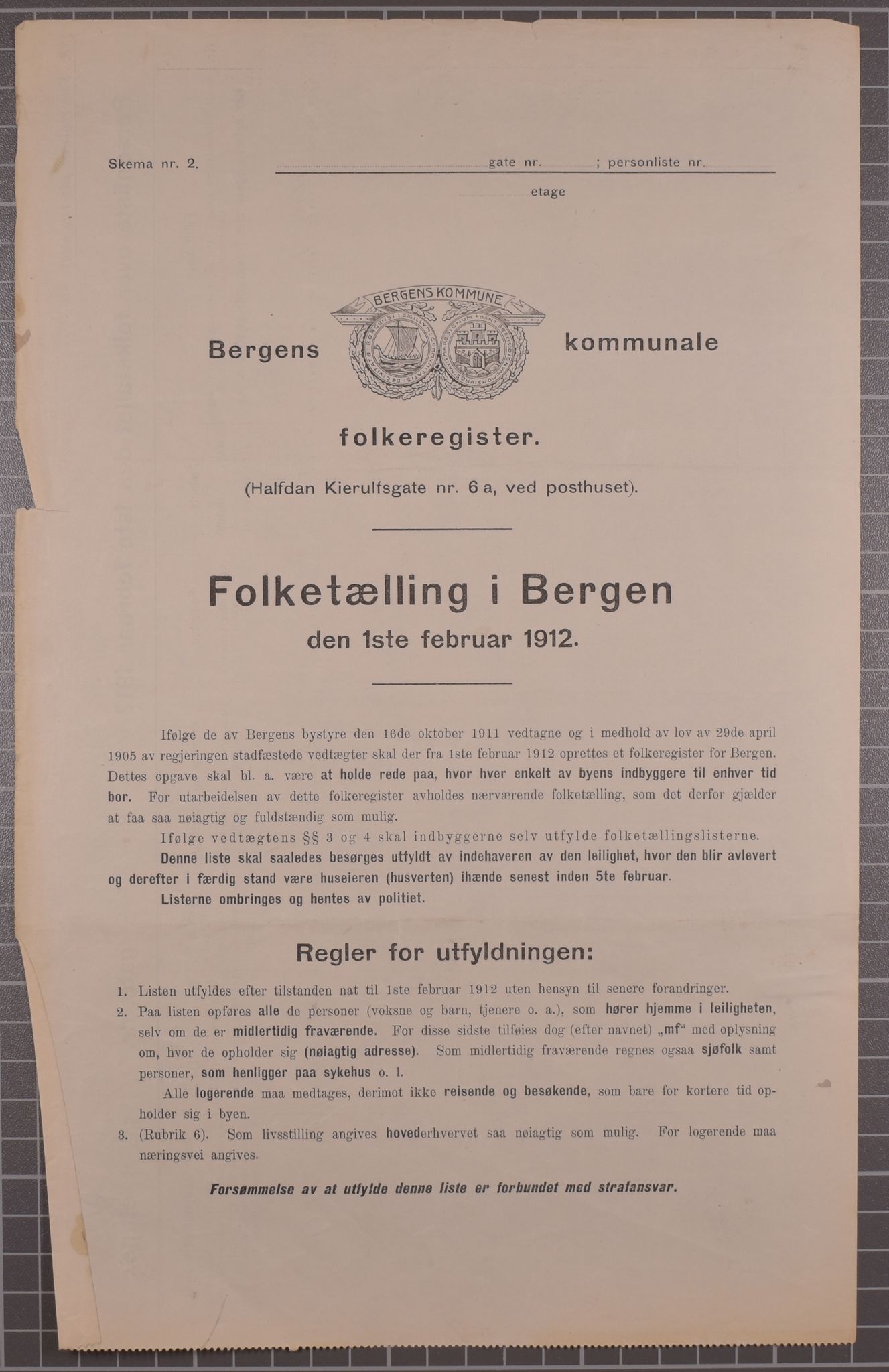 SAB, Municipal Census 1912 for Bergen, 1912, p. 2894