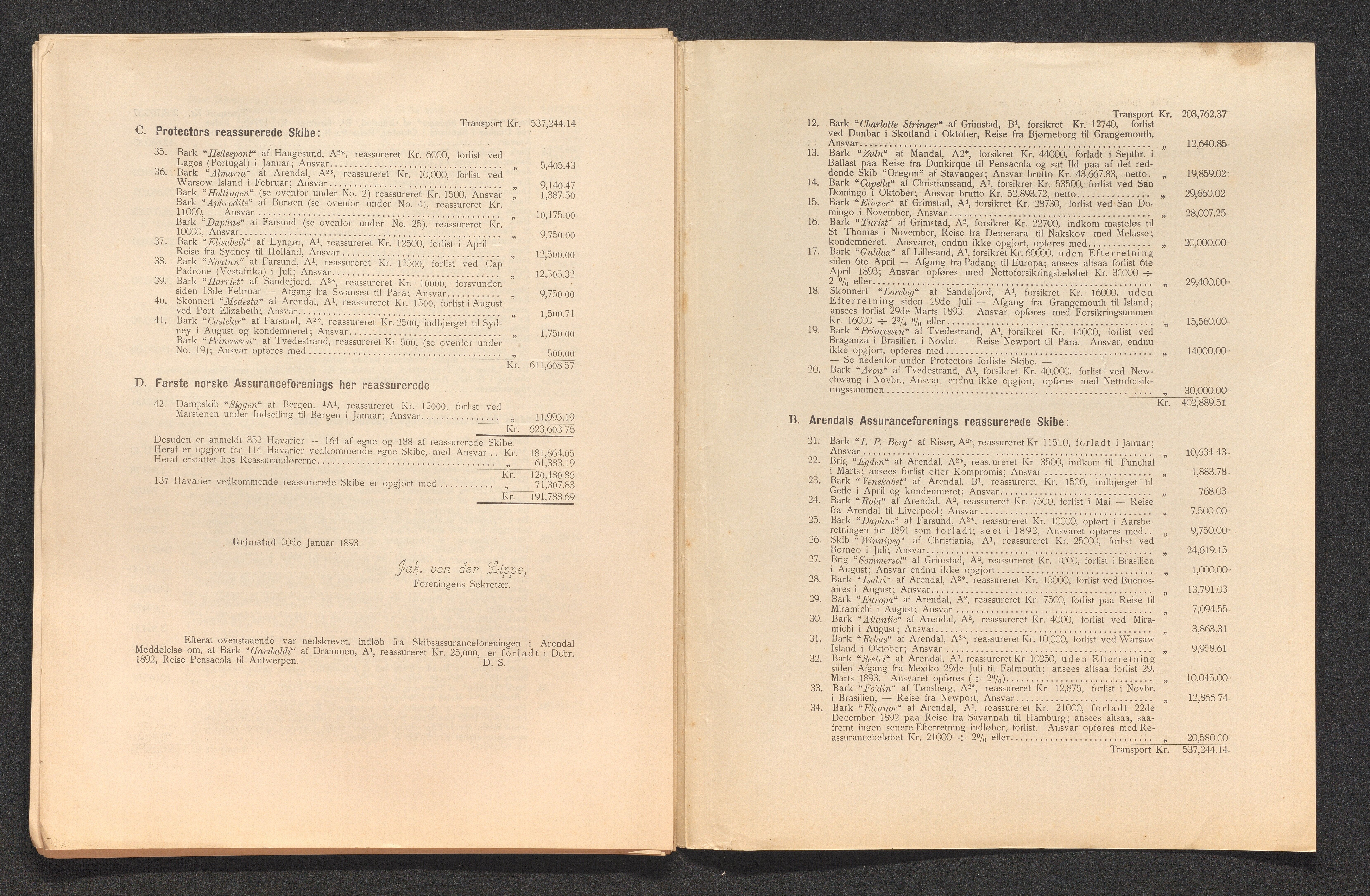 Agders Gjensidige Assuranceforening, AAKS/PA-1718/05/L0003: Regnskap, seilavdeling, pakkesak, 1890-1912