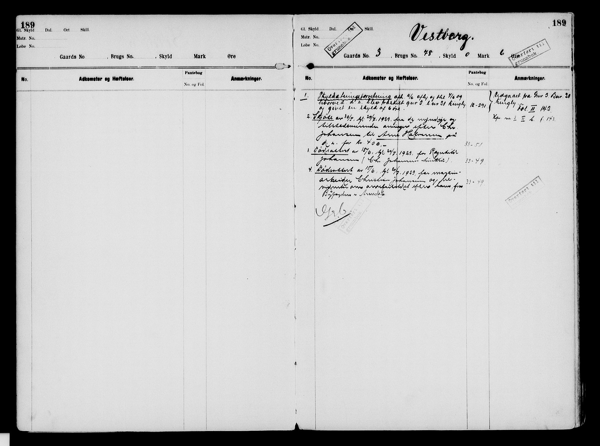 Nord-Hedmark sorenskriveri, SAH/TING-012/H/Ha/Had/Hade/L0003: Mortgage register no. 4.3, 1899-1940, p. 189