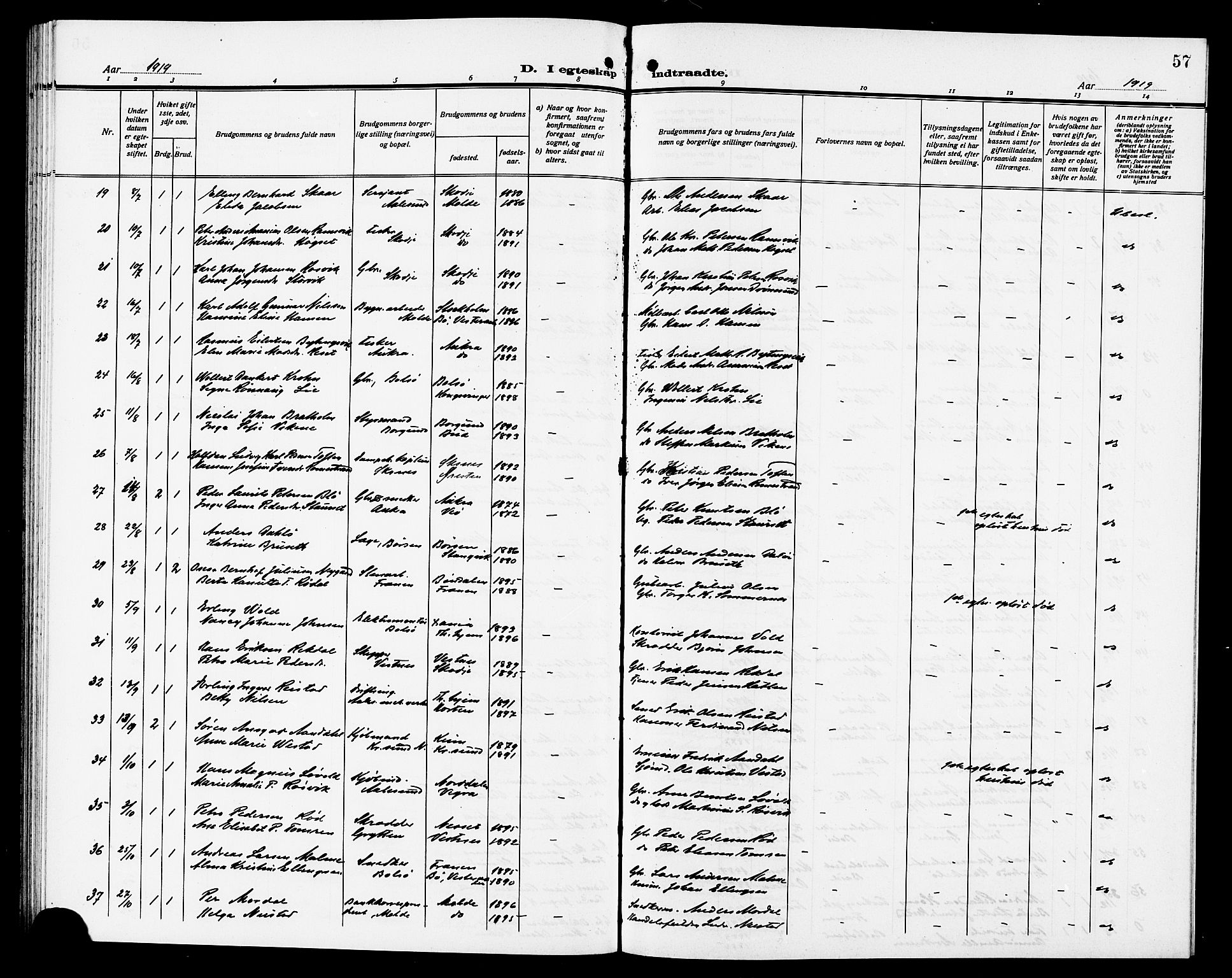 Ministerialprotokoller, klokkerbøker og fødselsregistre - Møre og Romsdal, AV/SAT-A-1454/558/L0703: Parish register (copy) no. 558C04, 1906-1921, p. 57