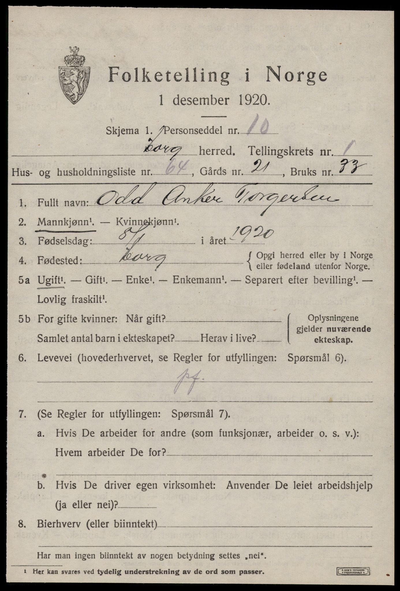 SAT, 1920 census for Horg, 1920, p. 1644