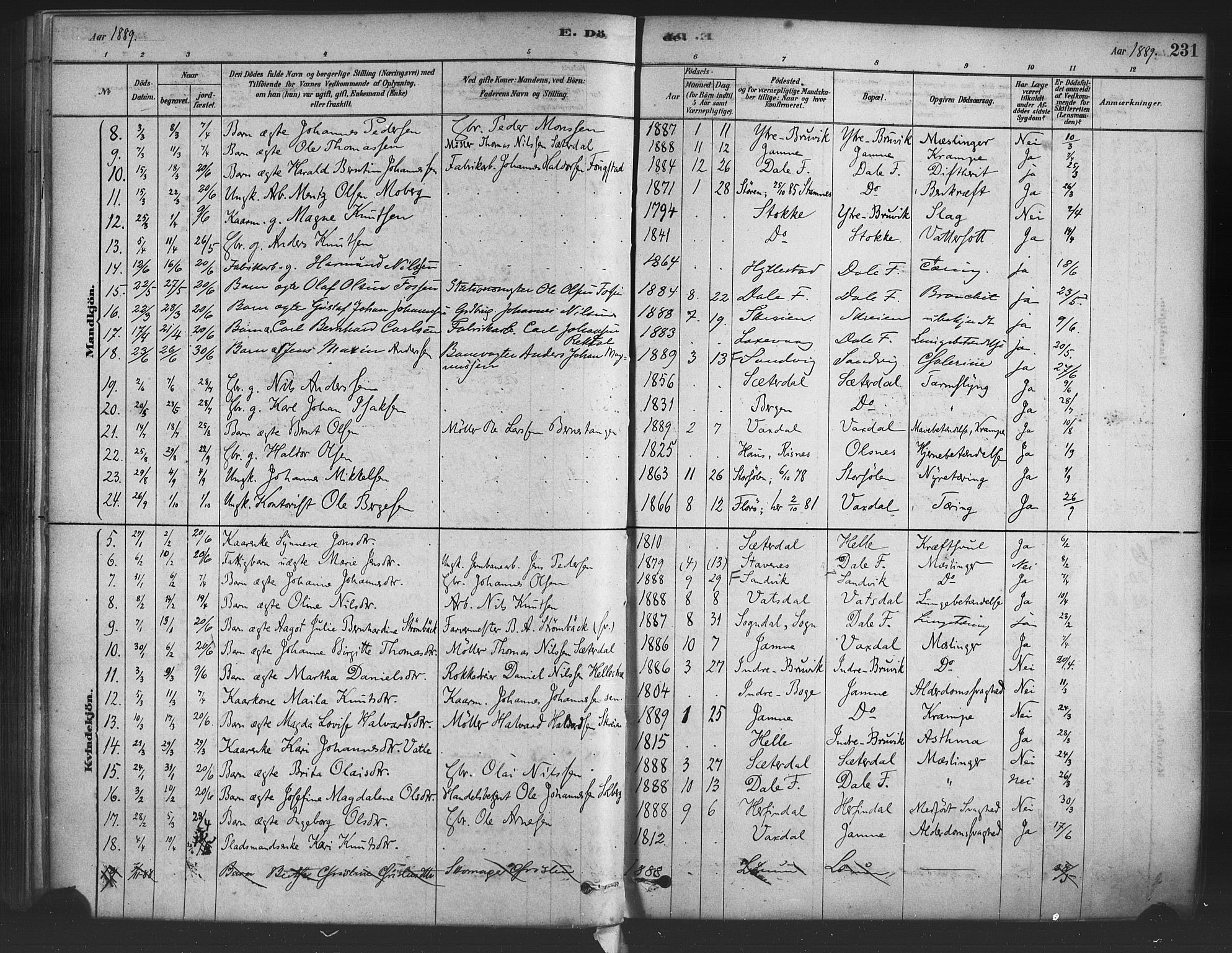 Bruvik Sokneprestembete, AV/SAB-A-74701/H/Haa: Parish register (official) no. B 1, 1878-1904, p. 231