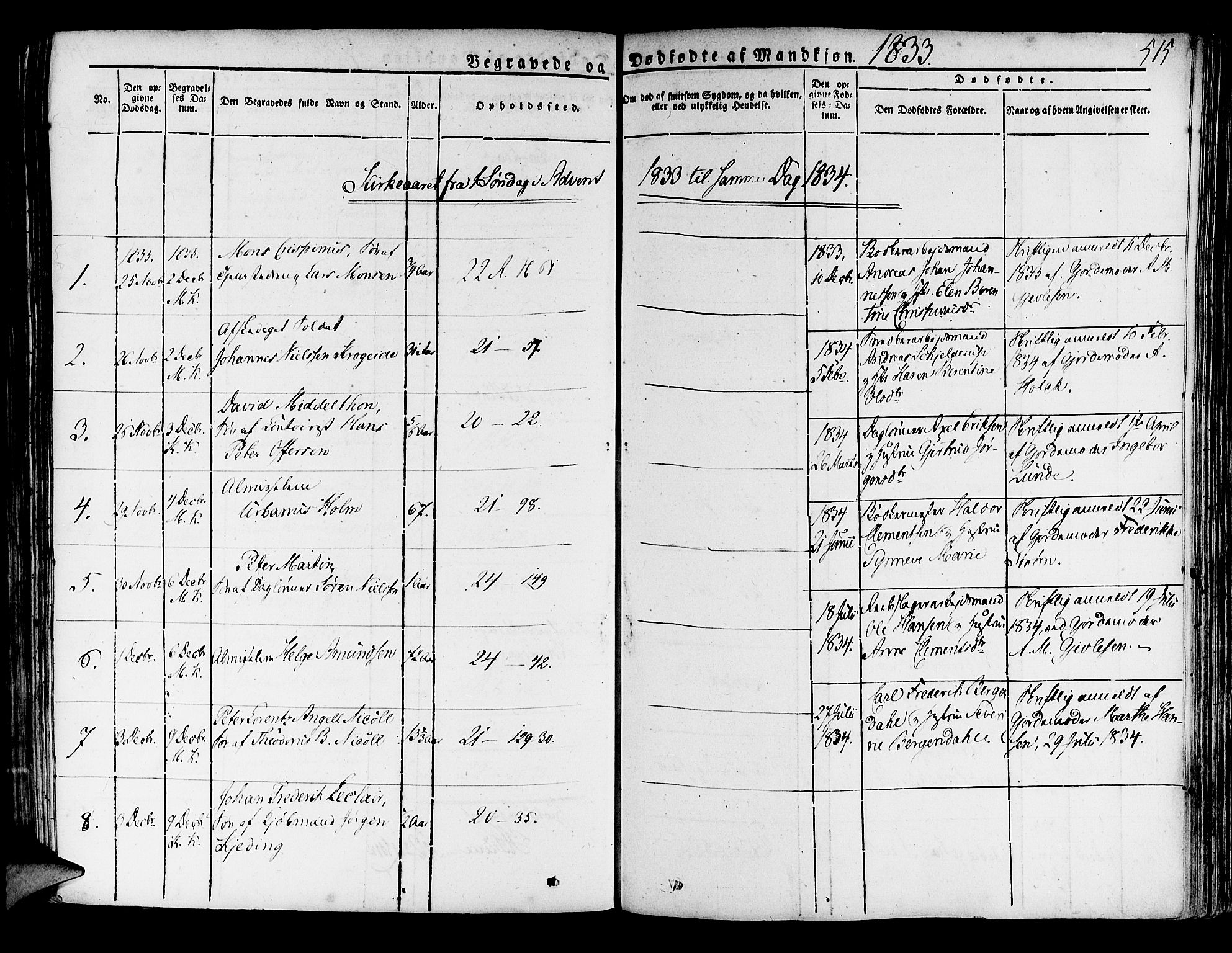 Korskirken sokneprestembete, AV/SAB-A-76101/H/Haa/L0014: Parish register (official) no. A 14, 1823-1835, p. 515