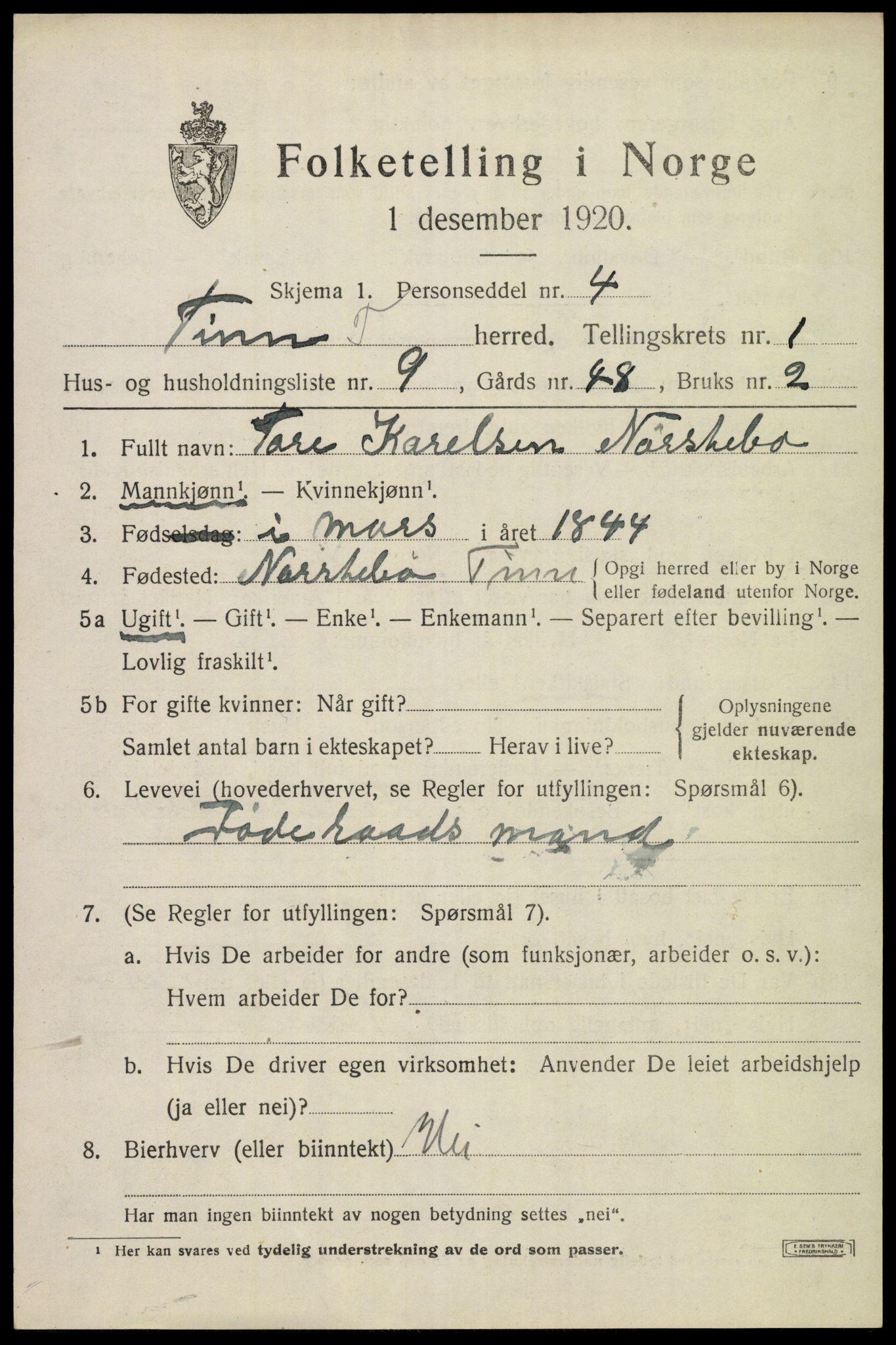 SAKO, 1920 census for Tinn, 1920, p. 2792