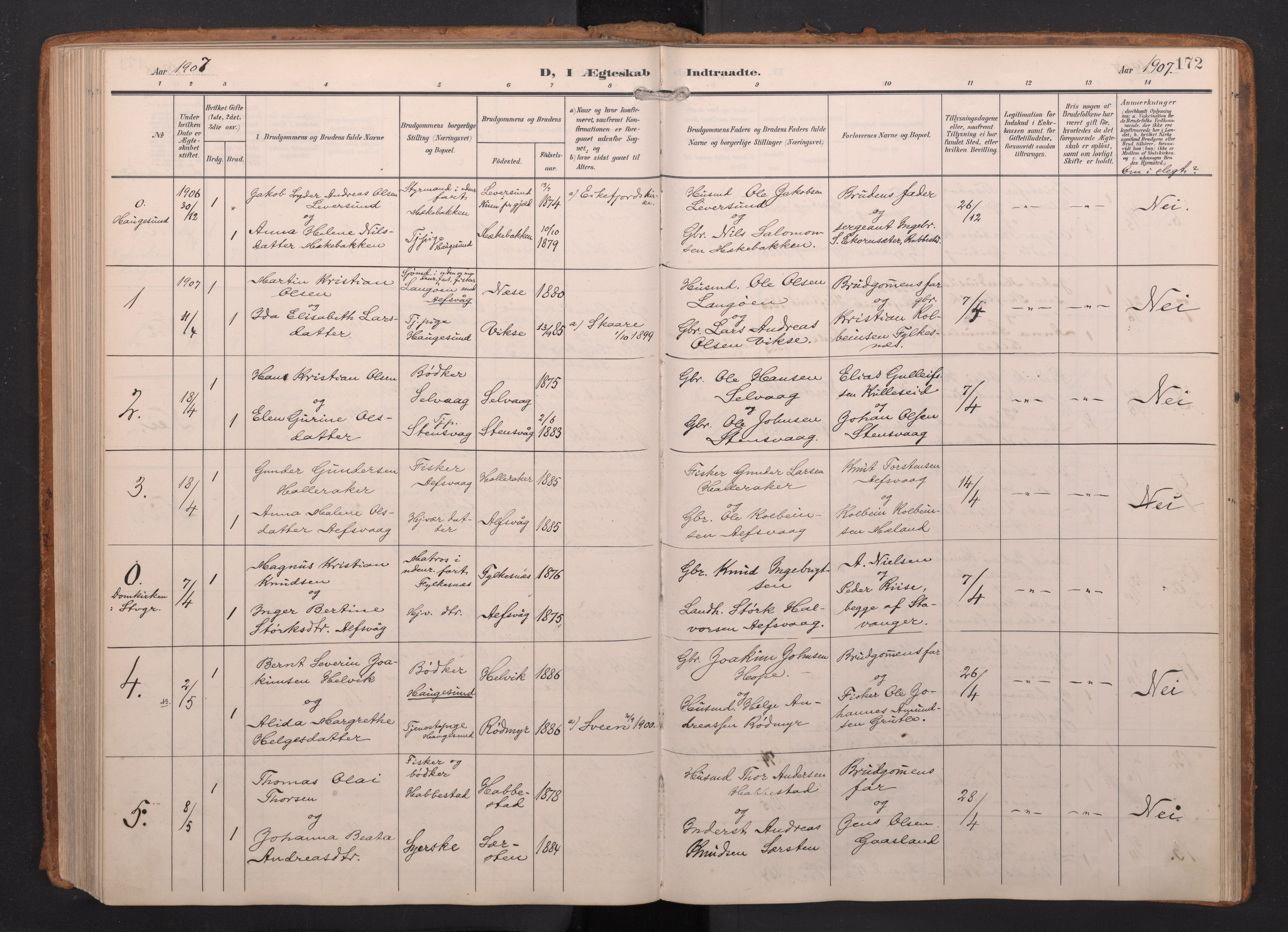 Finnås sokneprestembete, AV/SAB-A-99925/H/Ha/Haa/Haac/L0003: Parish register (official) no. C 3, 1905-1917, p. 172