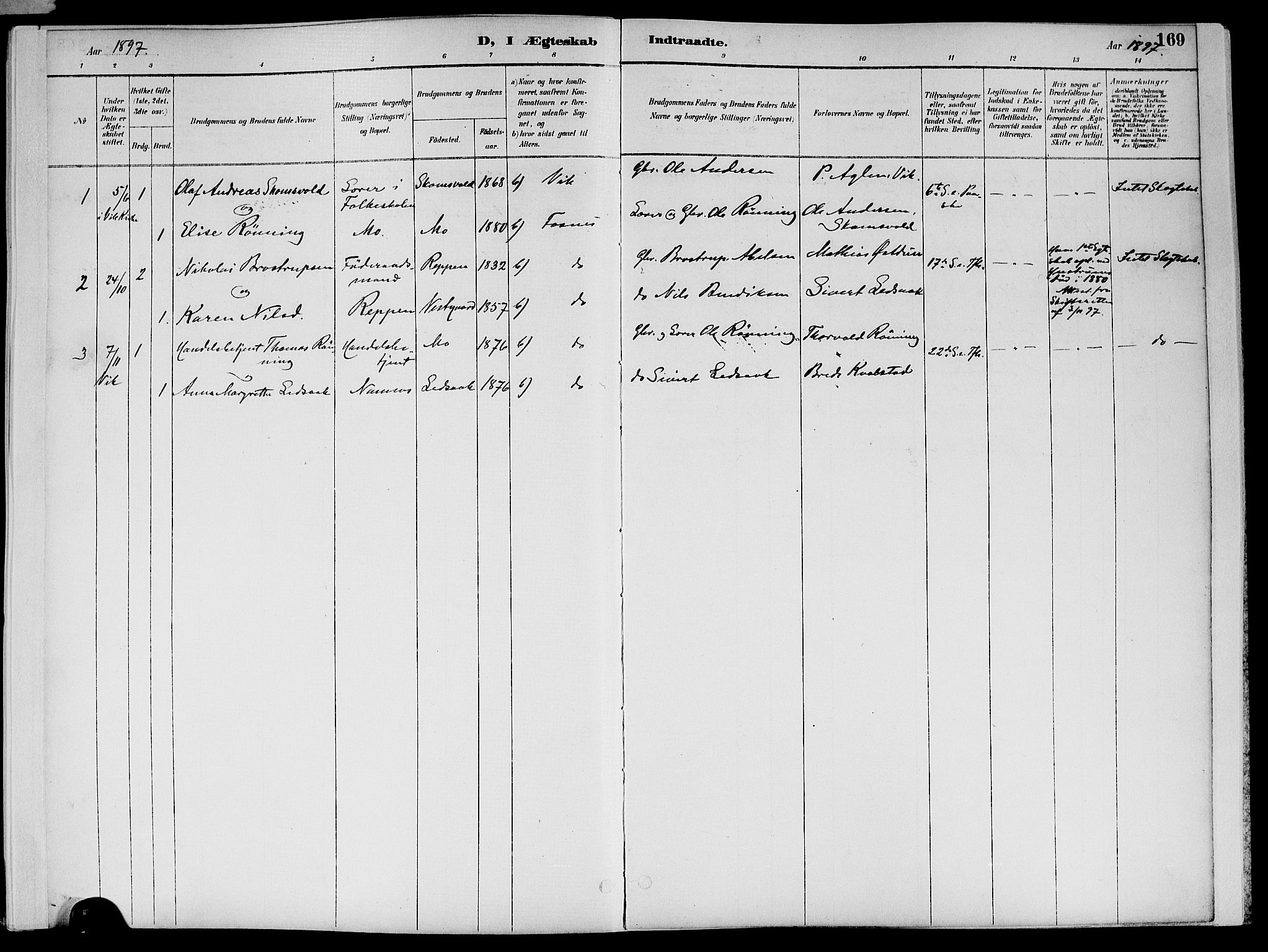 Ministerialprotokoller, klokkerbøker og fødselsregistre - Nord-Trøndelag, SAT/A-1458/773/L0617: Parish register (official) no. 773A08, 1887-1910, p. 169