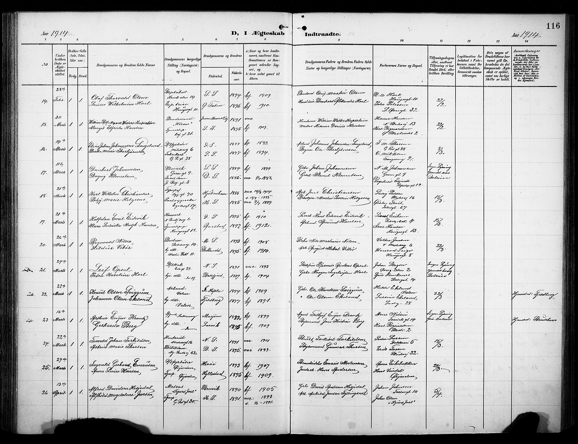 Sandviken Sokneprestembete, AV/SAB-A-77601/H/Hb/L0014: Parish register (copy) no. D 1, 1902-1929, p. 116