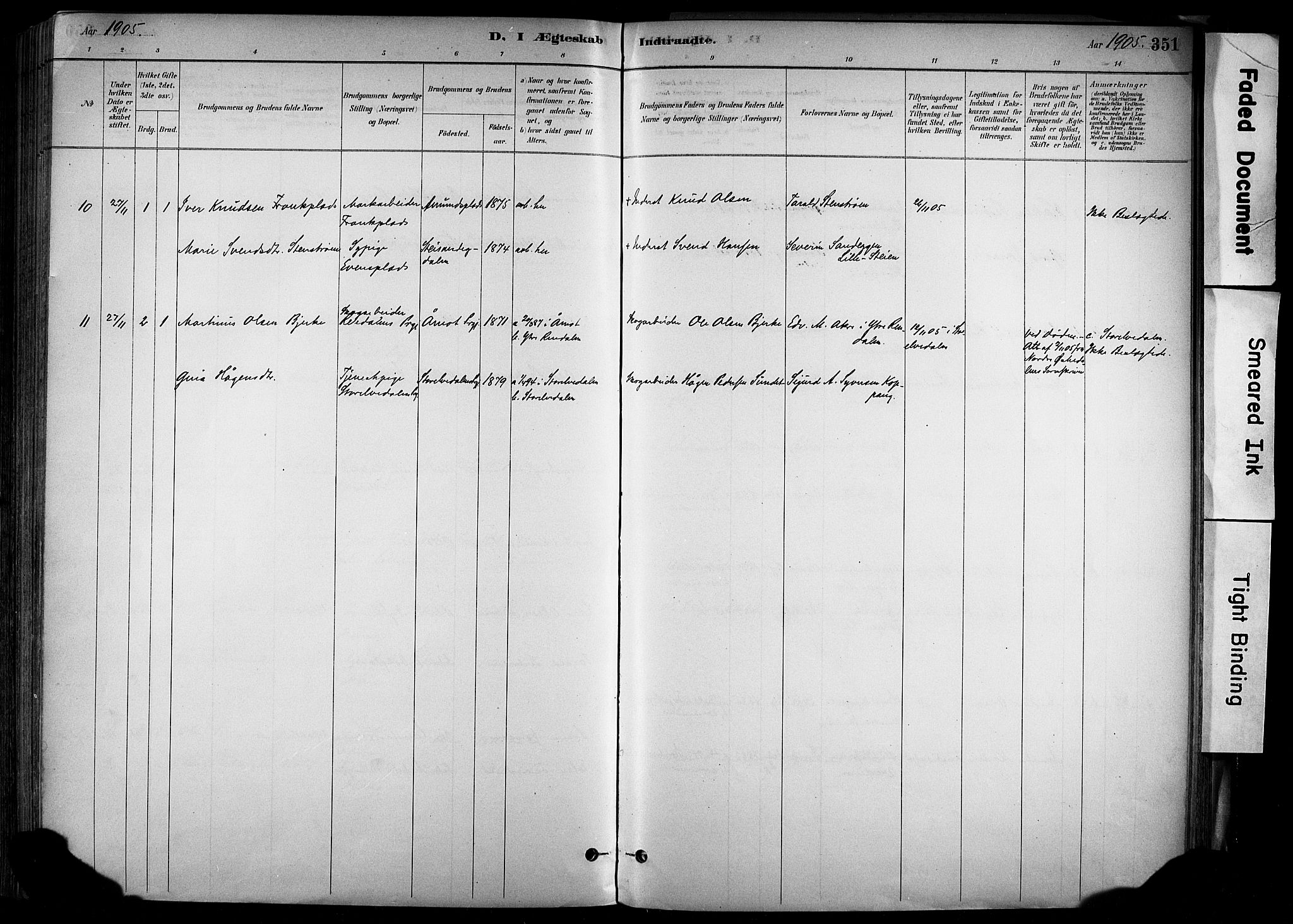 Alvdal prestekontor, AV/SAH-PREST-060/H/Ha/Haa/L0002: Parish register (official) no. 2, 1883-1906, p. 351