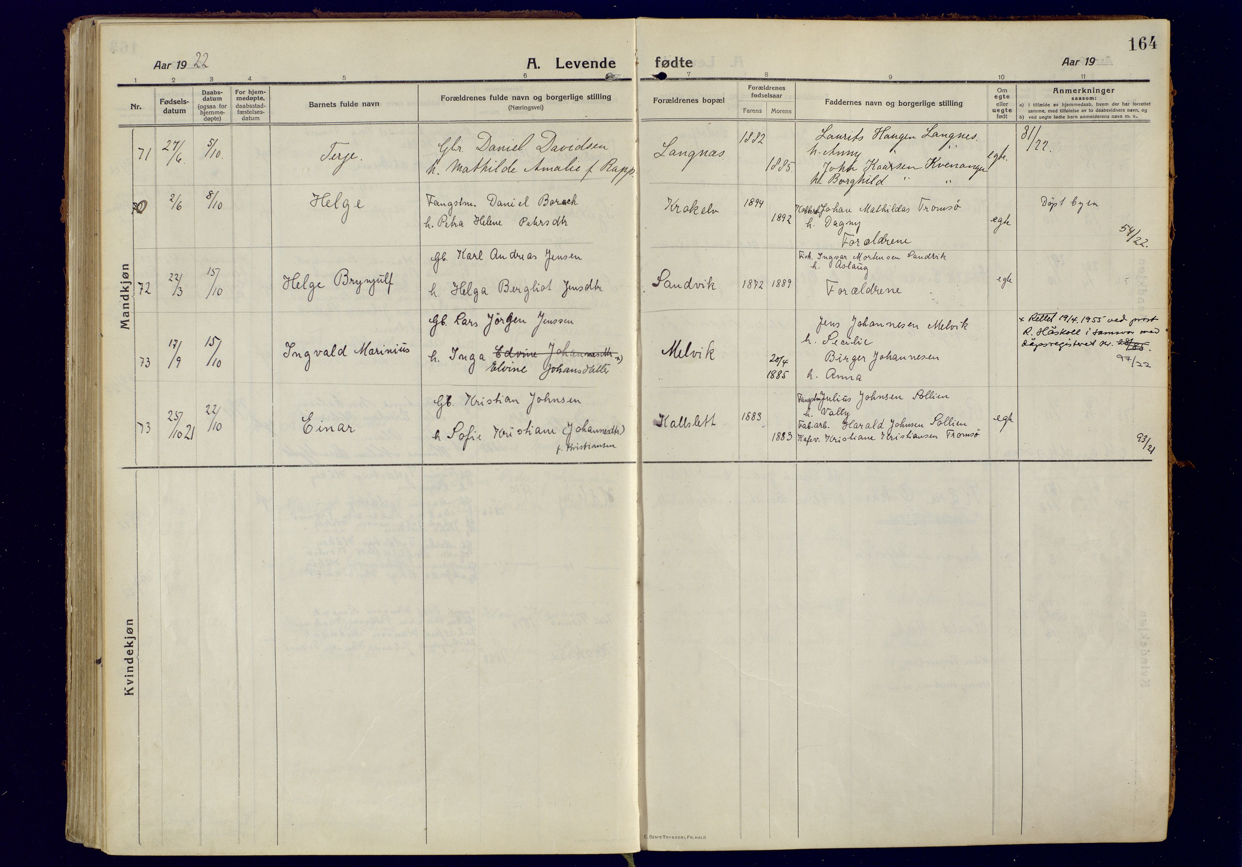 Tromsøysund sokneprestkontor, AV/SATØ-S-1304/G/Ga/L0008kirke: Parish register (official) no. 8, 1914-1922, p. 164
