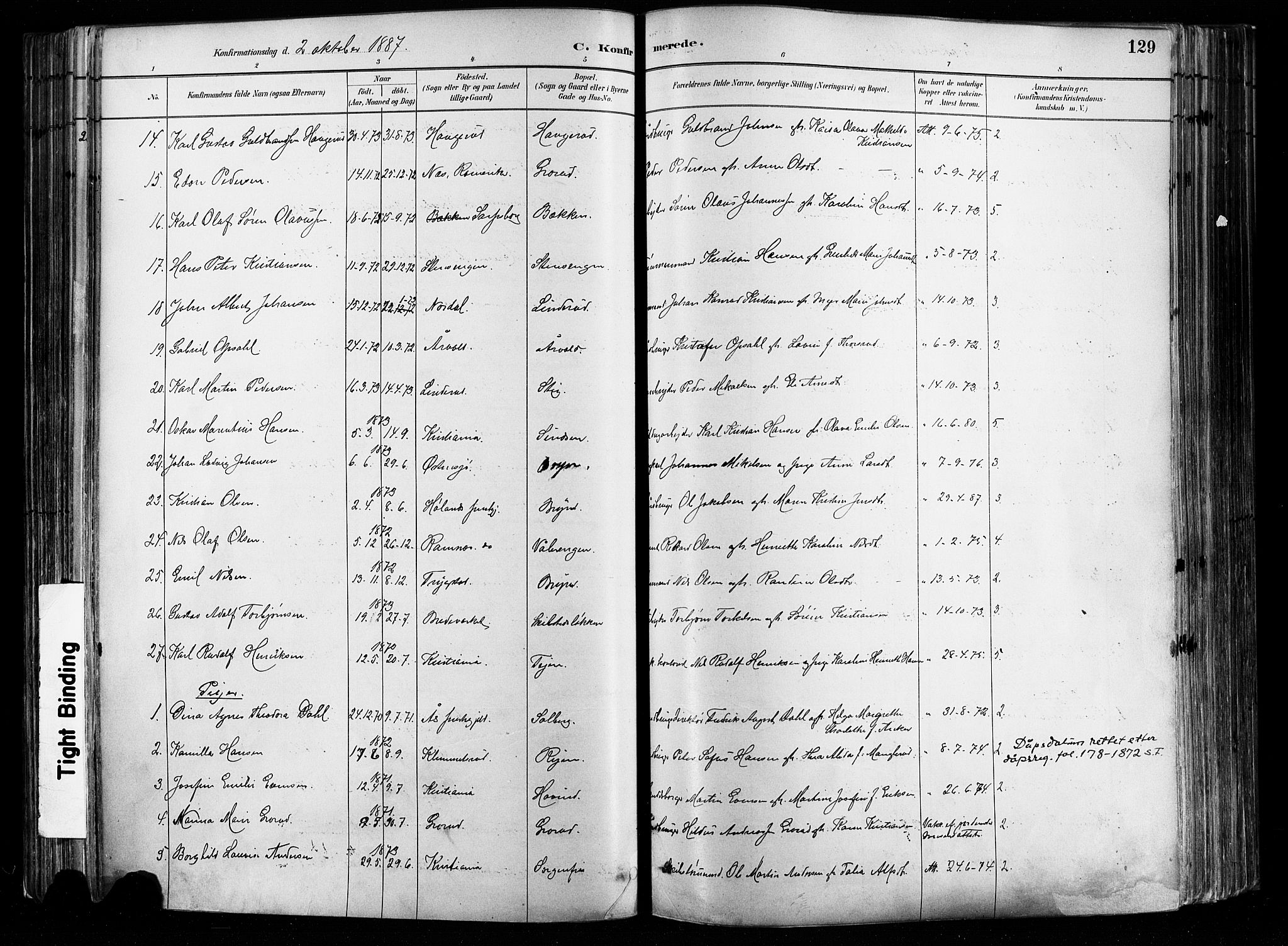 Østre Aker prestekontor Kirkebøker, AV/SAO-A-10840/F/Fa/L0008: Parish register (official) no. I 8, 1883-1894, p. 129