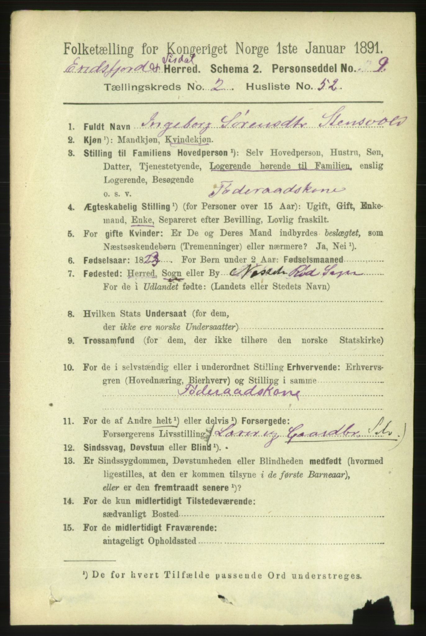 RA, 1891 census for 1542 Eresfjord og Vistdal, 1891, p. 594