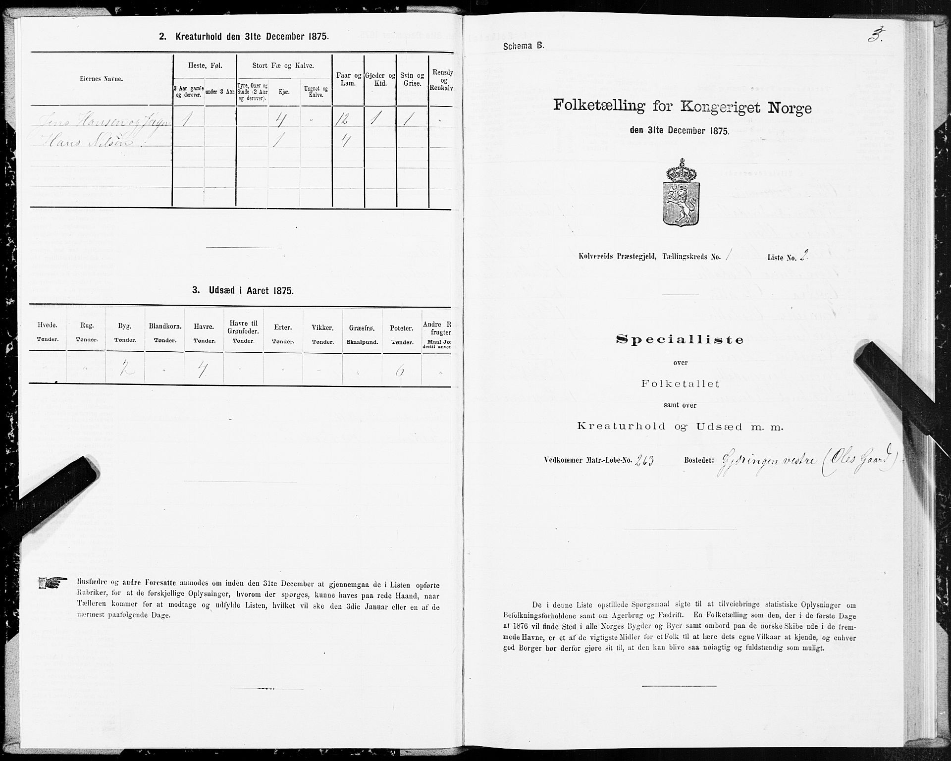 SAT, 1875 census for 1752P Kolvereid, 1875, p. 1003