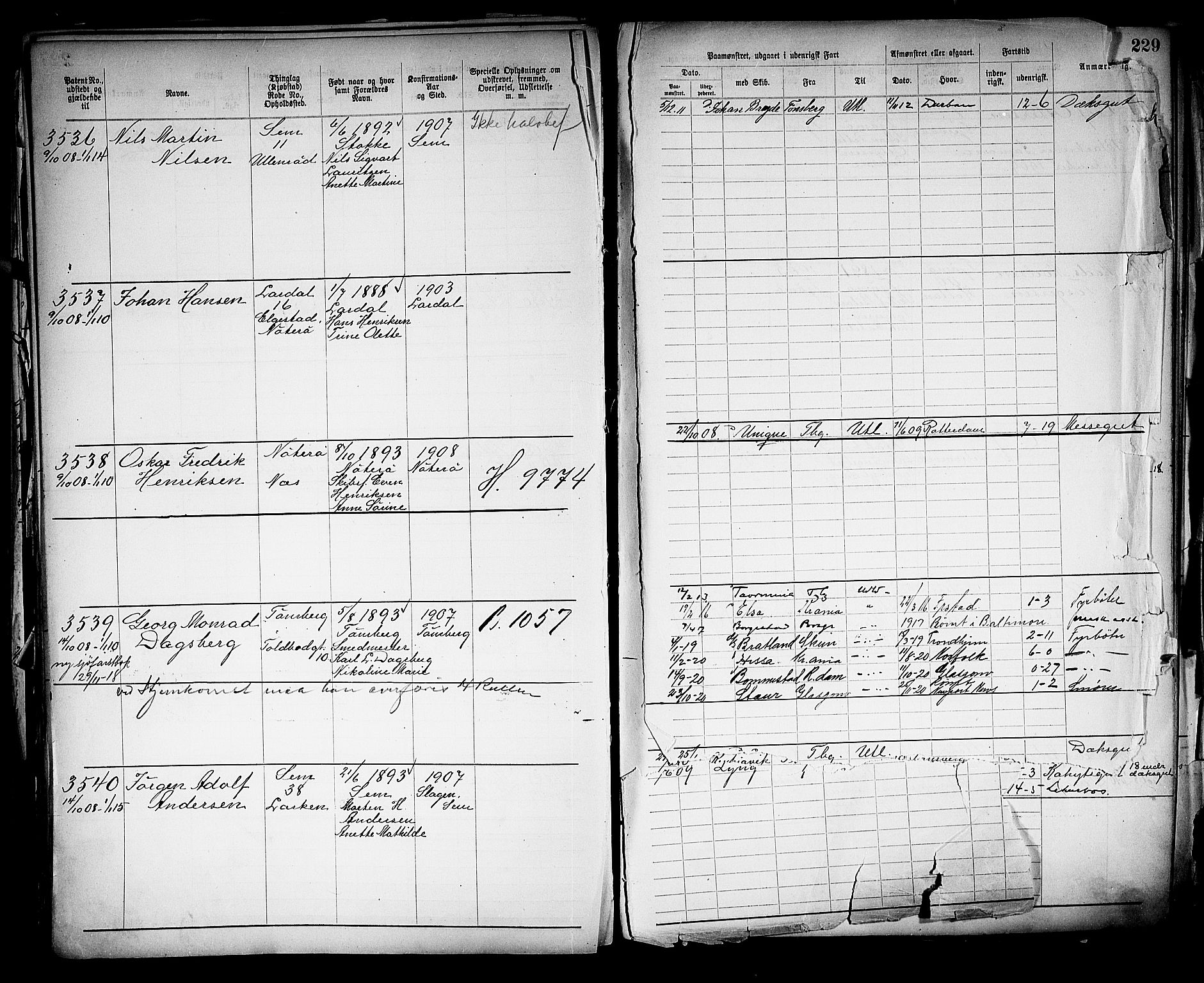 Tønsberg innrulleringskontor, SAKO/A-786/F/Fb/L0005: Annotasjonsrulle Patent nr. 2401-4080, 1904-1910, p. 231