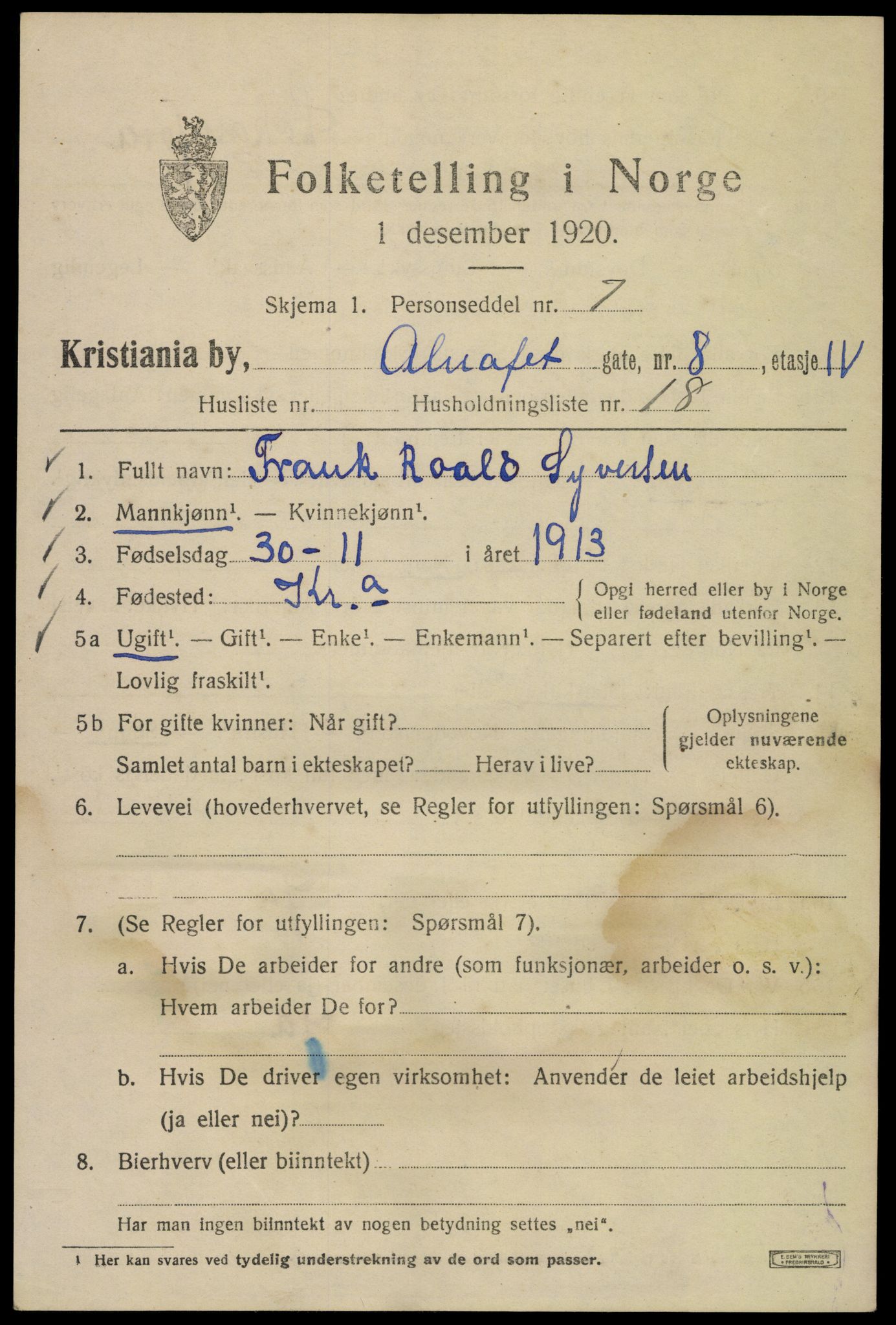 SAO, 1920 census for Kristiania, 1920, p. 141467