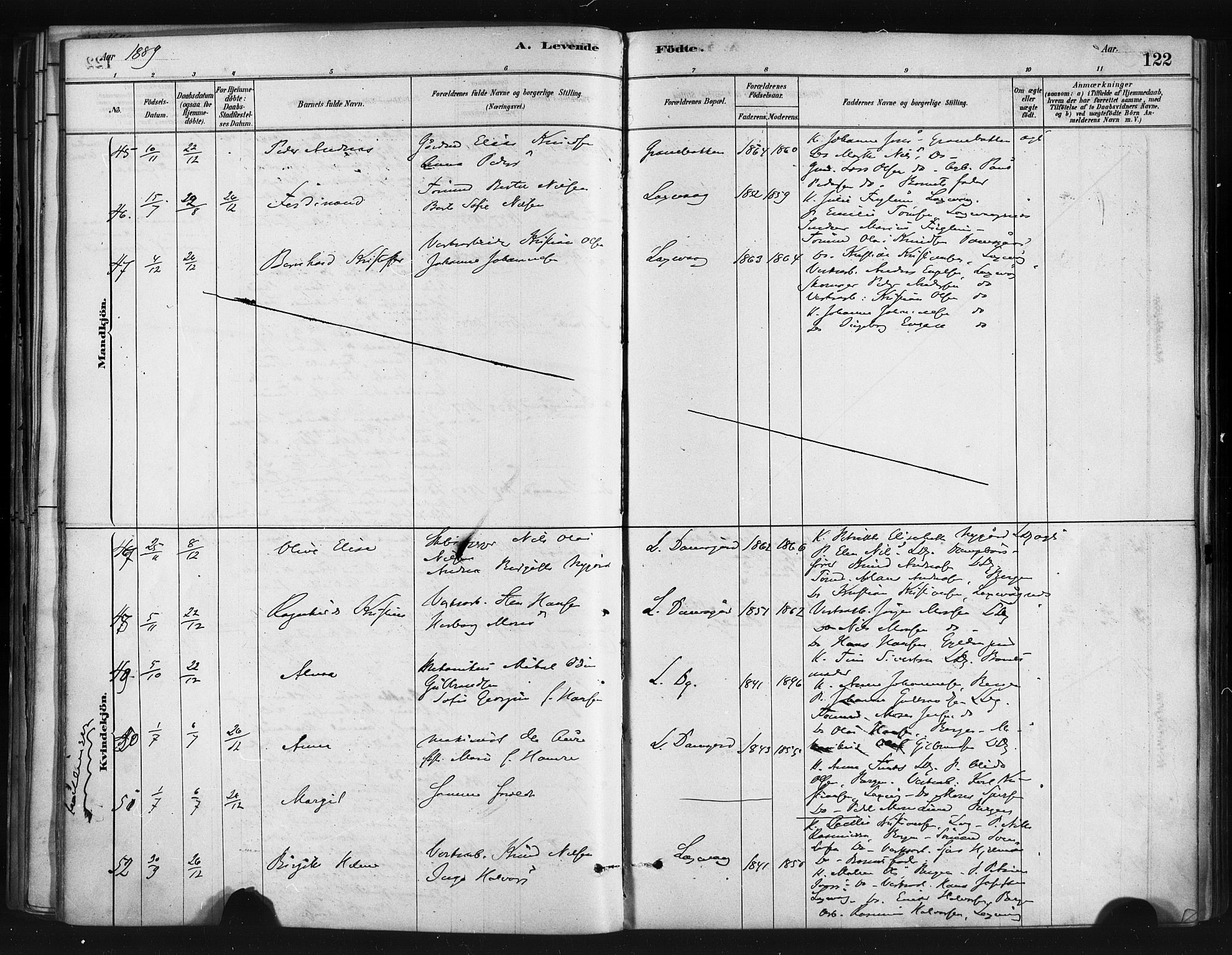 Askøy Sokneprestembete, AV/SAB-A-74101/H/Ha/Haa/Haae/L0002: Parish register (official) no. E 2, 1878-1891, p. 122