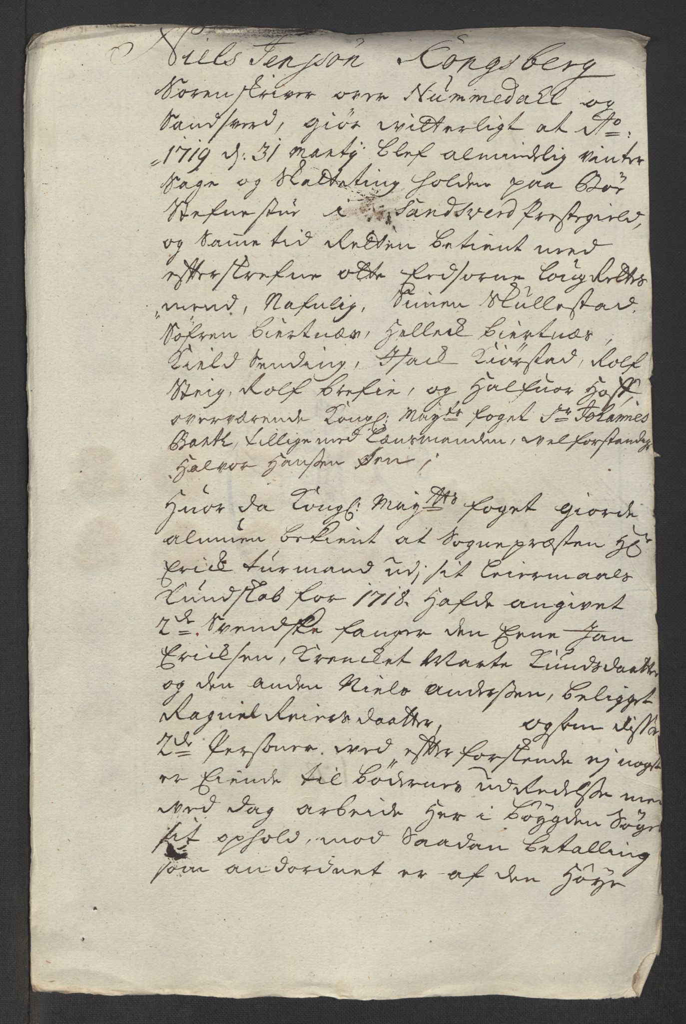 Rentekammeret inntil 1814, Reviderte regnskaper, Fogderegnskap, RA/EA-4092/R24/L1594: Fogderegnskap Numedal og Sandsvær, 1718, p. 291