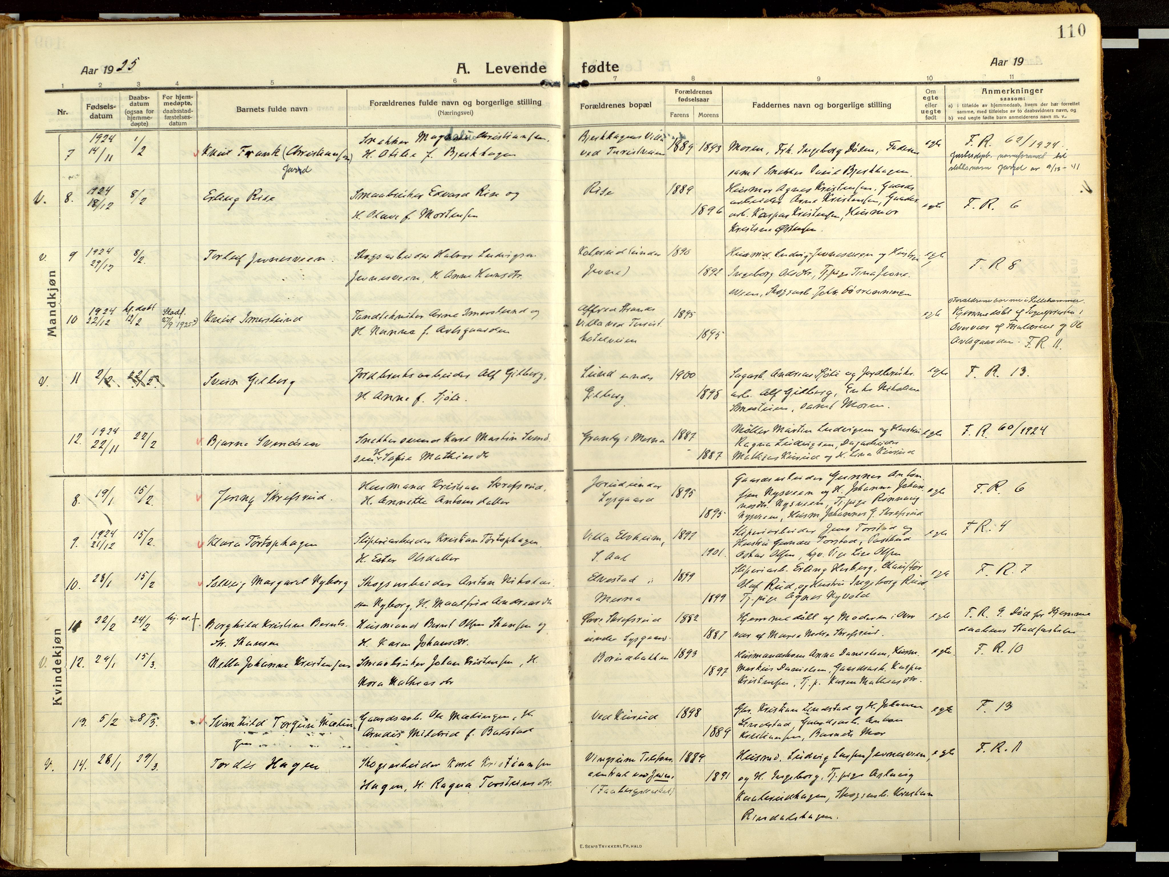 Fåberg prestekontor, AV/SAH-PREST-086/H/Ha/Haa/L0013: Parish register (official) no. 13, 1913-1928, p. 110