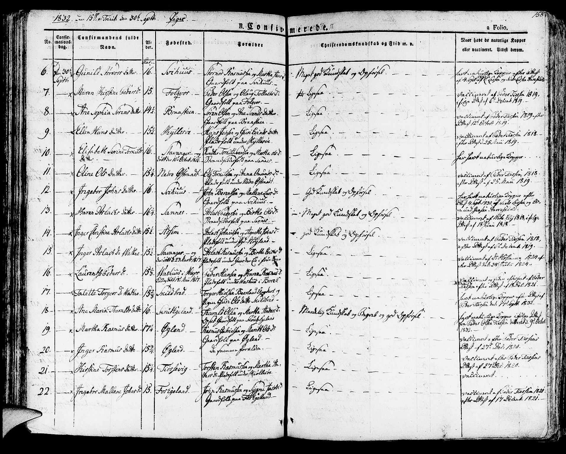 Høyland sokneprestkontor, AV/SAST-A-101799/001/30BA/L0007: Parish register (official) no. A 7 /1, 1825-1841, p. 158