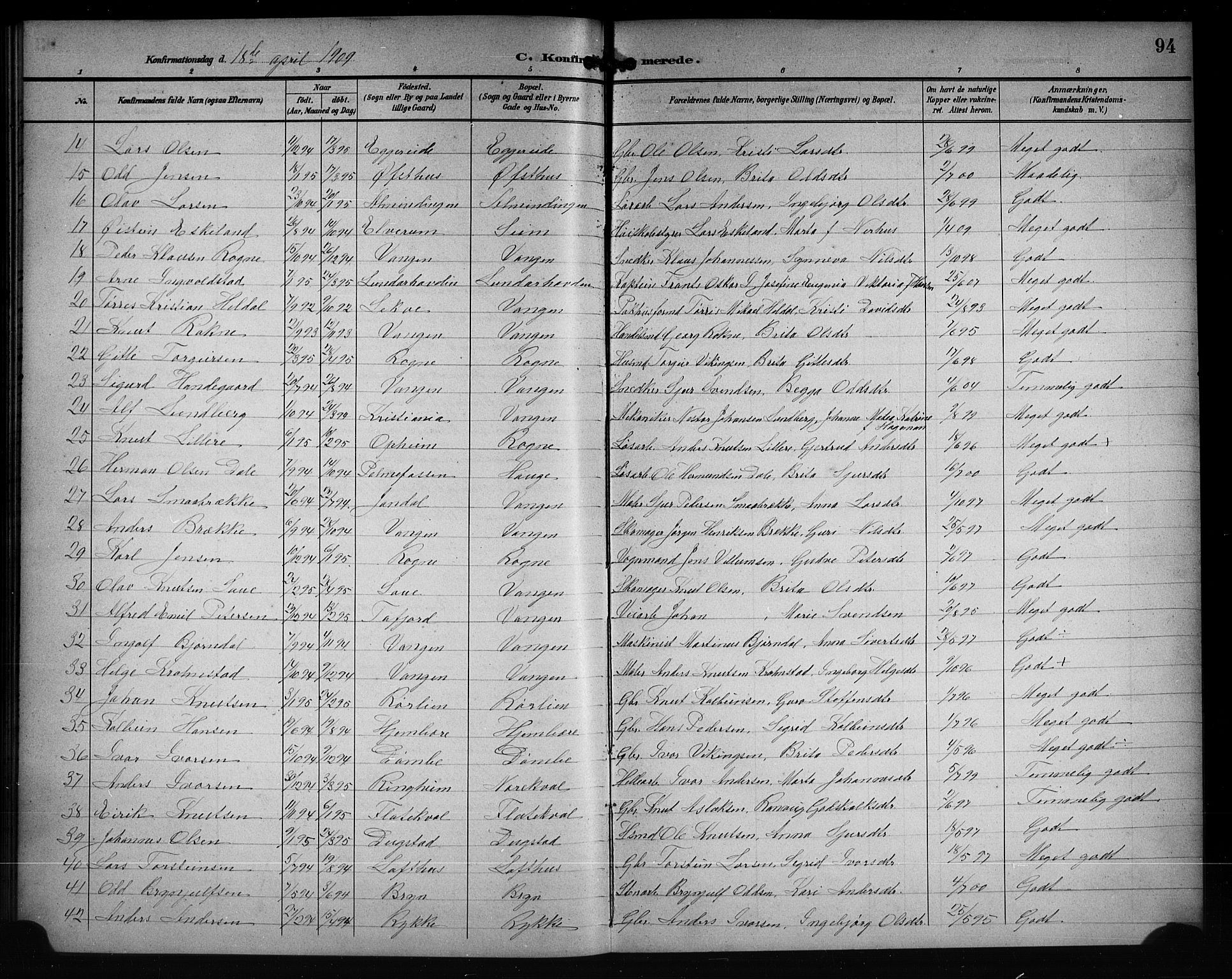 Voss sokneprestembete, AV/SAB-A-79001/H/Hab: Parish register (copy) no. D 1, 1895-1909, p. 94