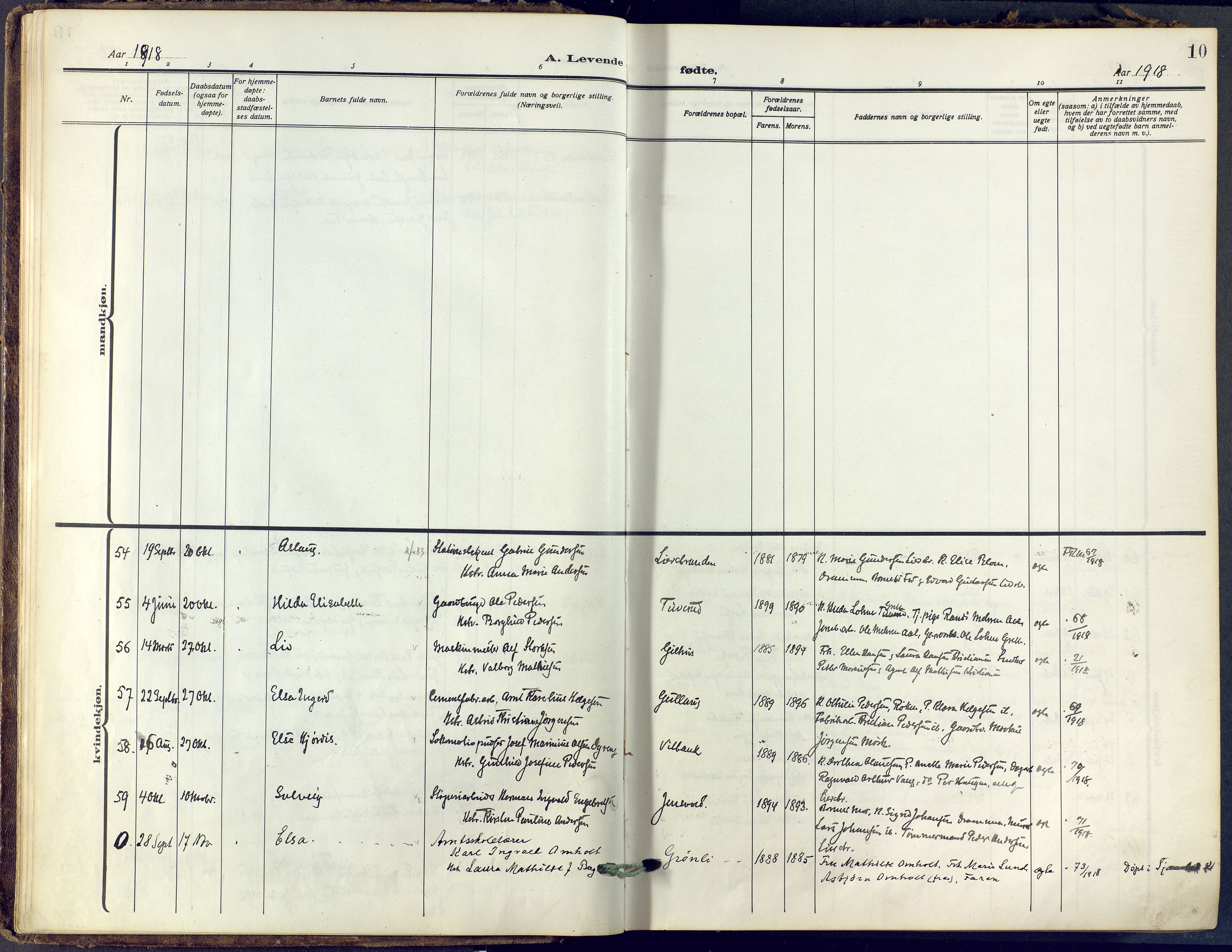 Lier kirkebøker, AV/SAKO-A-230/F/Fa/L0019: Parish register (official) no. I 19, 1918-1928, p. 10