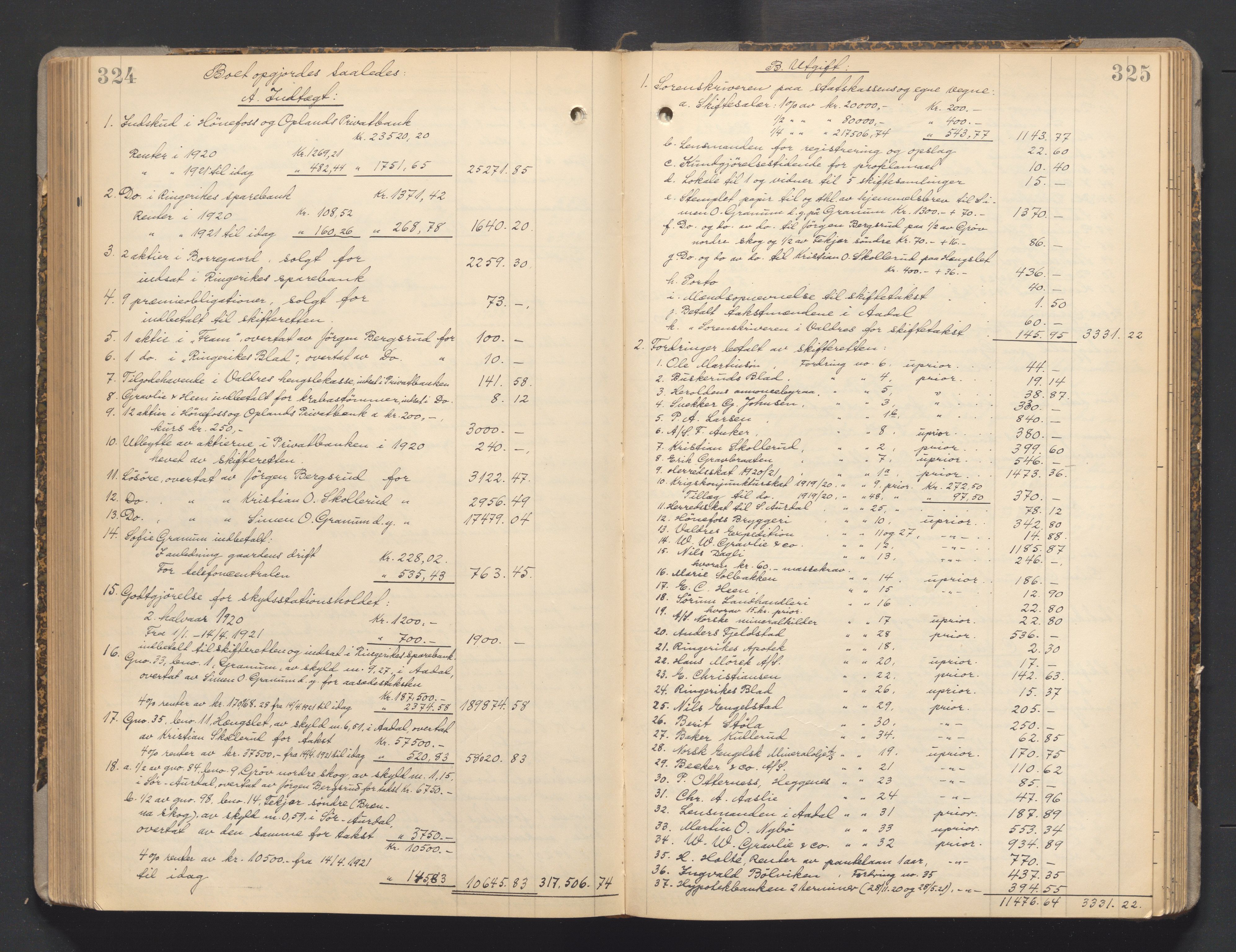 Ringerike sorenskriveri, AV/SAKO-A-105/H/Hb/Hbd/Hbda/L0013: Skifteutlodningsprotokoll, 1911-1925, p. 324-325