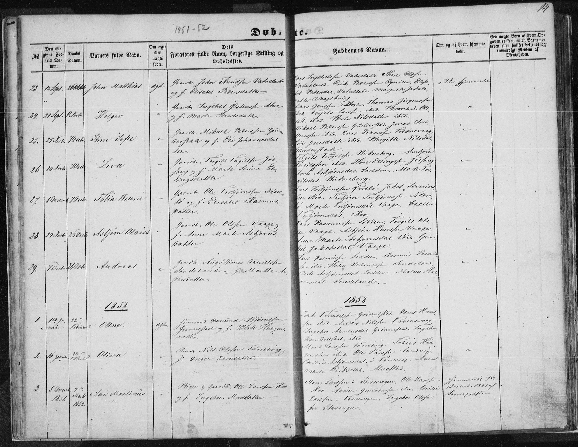 Tysvær sokneprestkontor, SAST/A -101864/H/Ha/Haa/L0002: Parish register (official) no. A 2, 1847-1856, p. 14