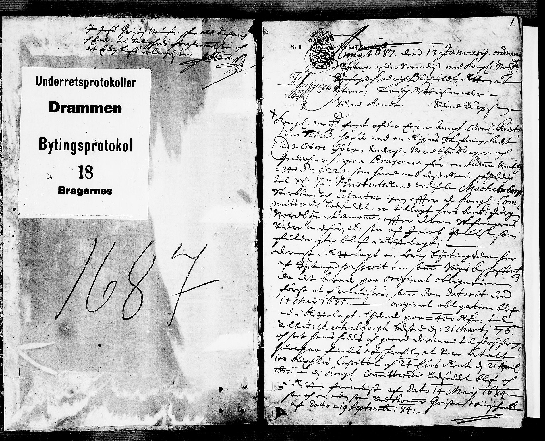 Drammen byfogd, AV/SAKO-A-222/F/Fa/L0018: Tingbok for Bragernes, 1687, p. 0b-1a