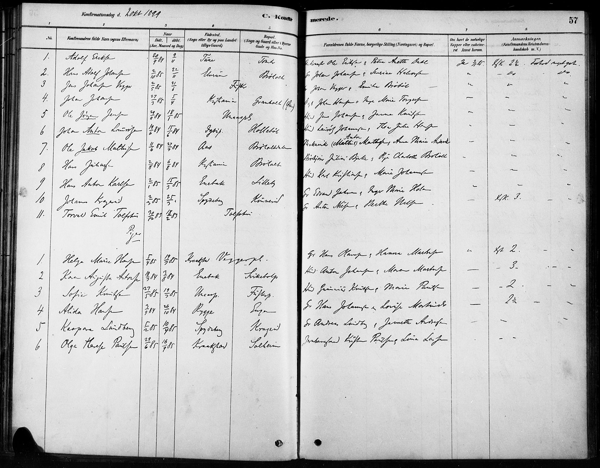 Hobøl prestekontor Kirkebøker, AV/SAO-A-2002/F/Fb/L0001: Parish register (official) no. II 1, 1878-1904, p. 57