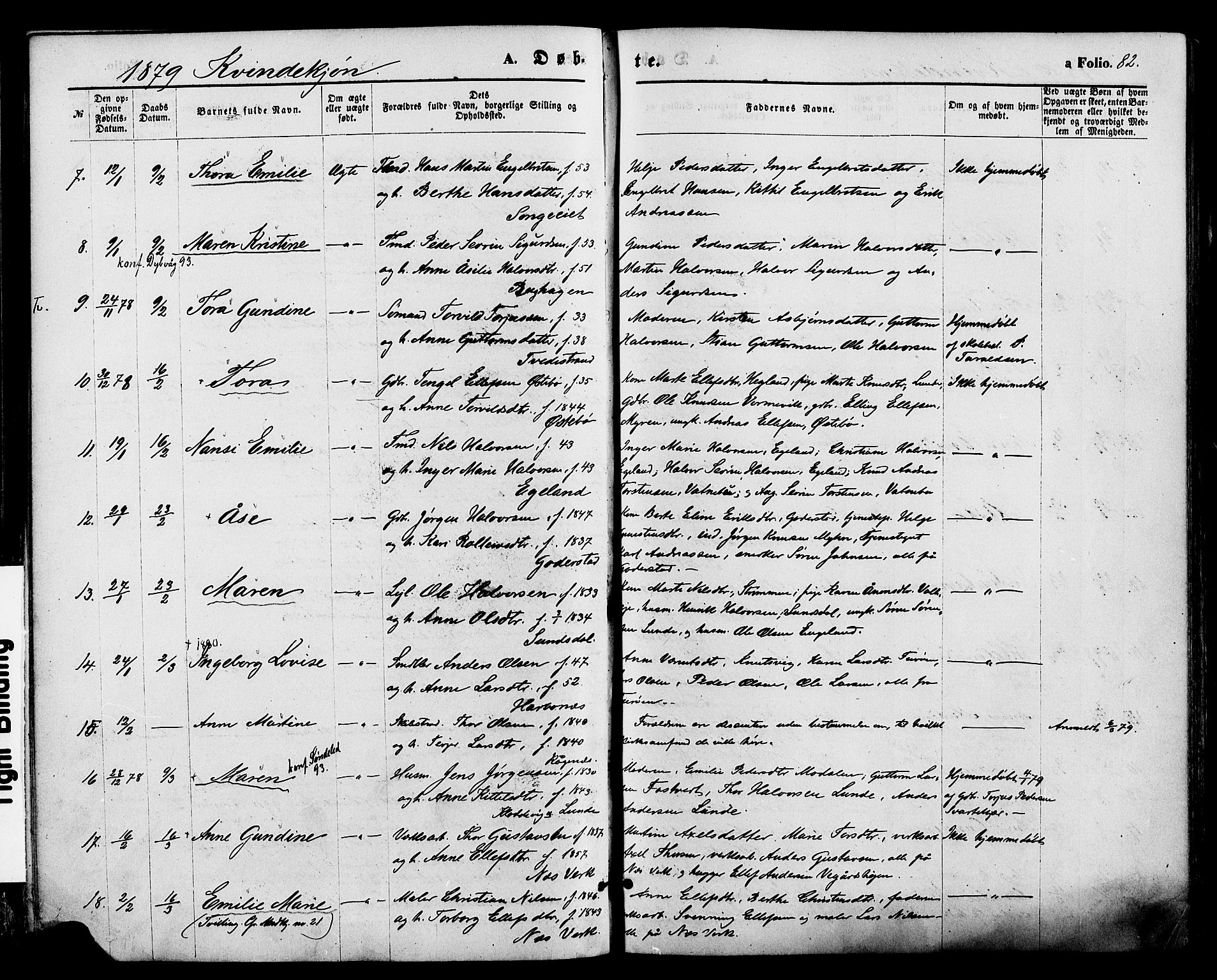 Holt sokneprestkontor, AV/SAK-1111-0021/F/Fa/L0010: Parish register (official) no. A 10, 1872-1885, p. 82