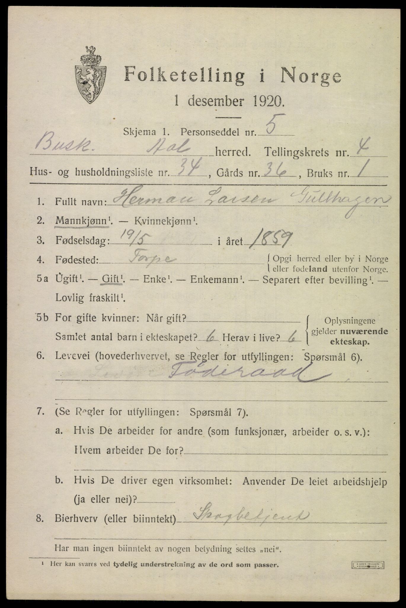 SAKO, 1920 census for Ål, 1920, p. 3386