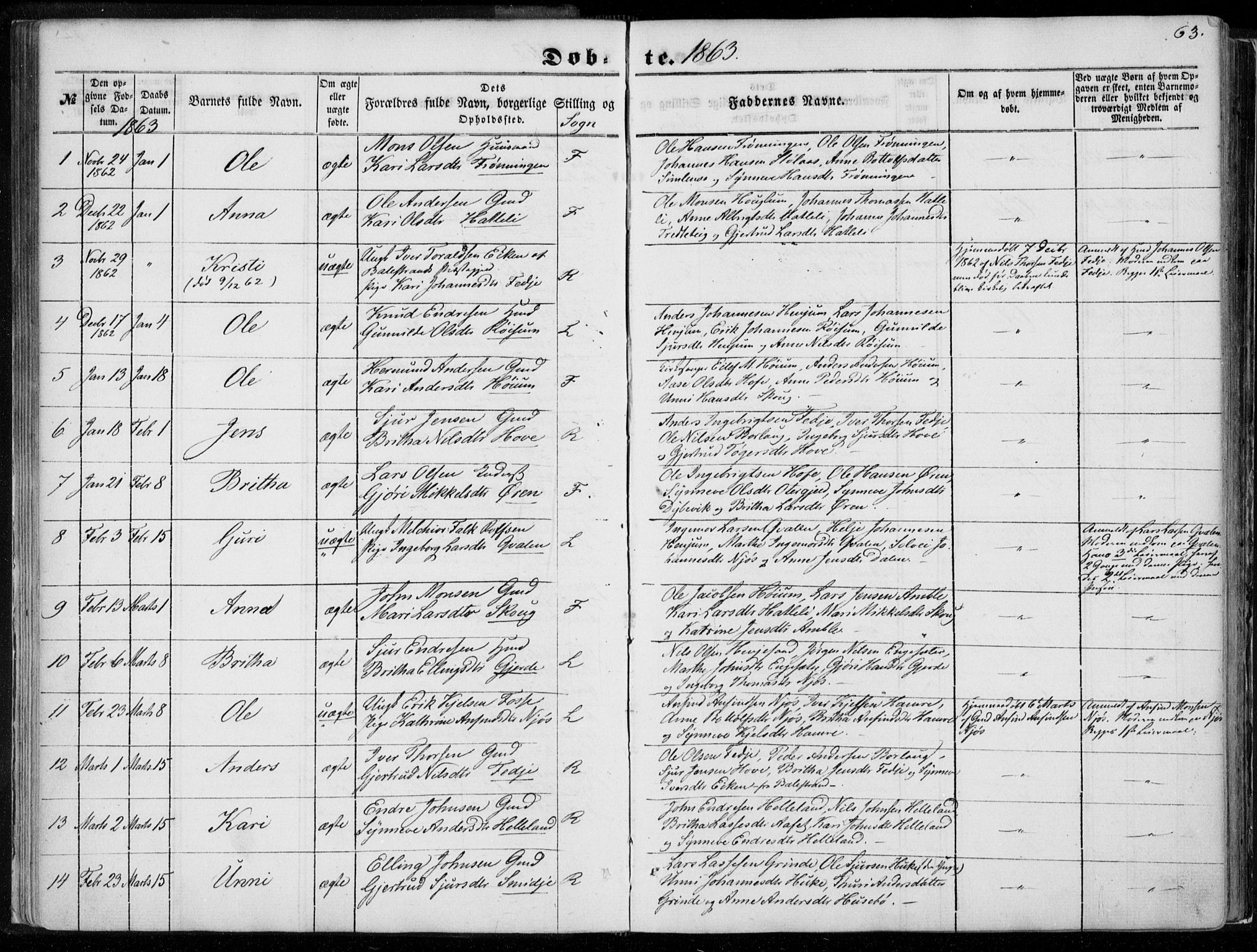 Leikanger sokneprestembete, SAB/A-81001: Parish register (official) no. A 8, 1852-1868, p. 63