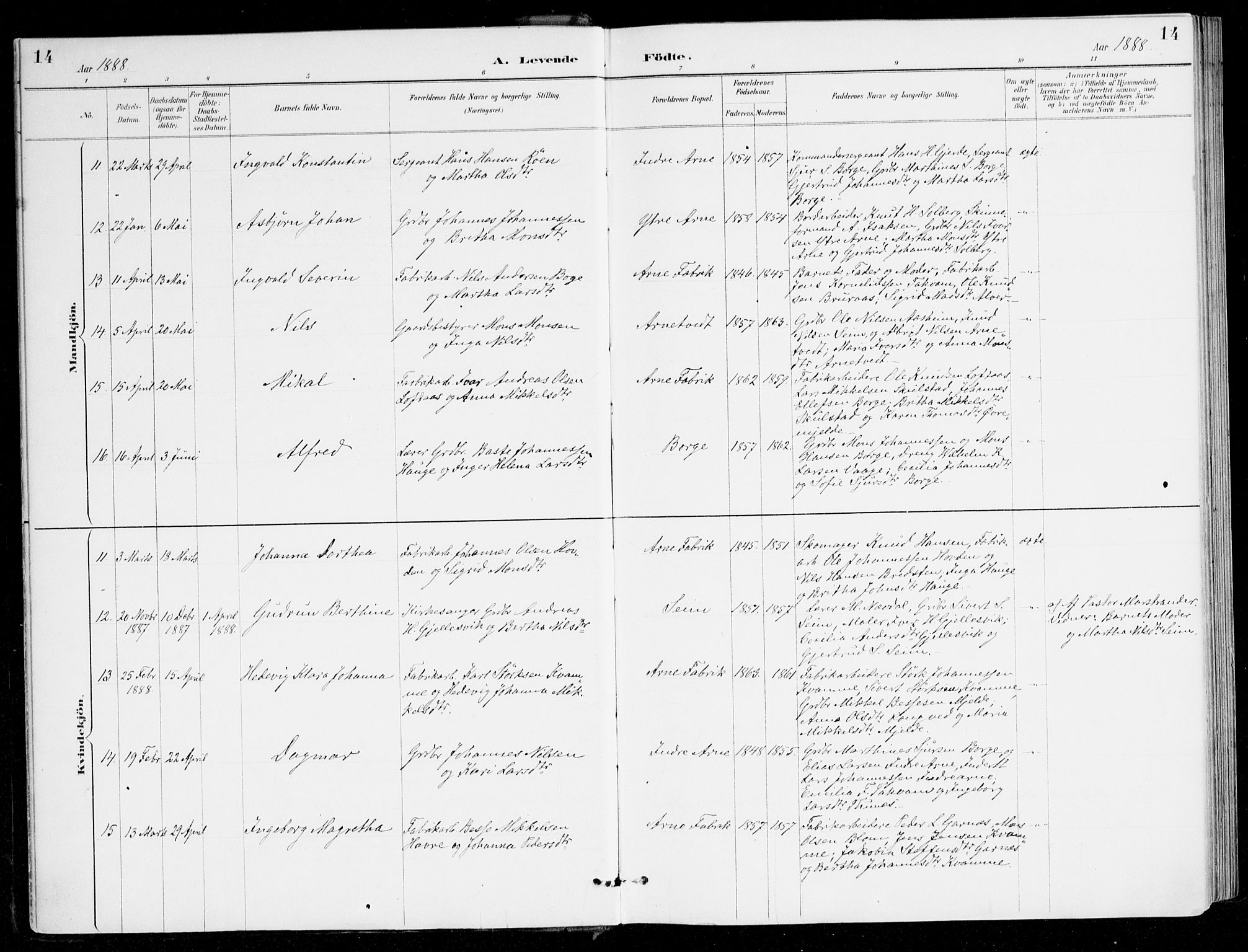 Haus sokneprestembete, SAB/A-75601/H/Haa/Haad/L0001: Parish register (official) no. D 1, 1887-1898, p. 14