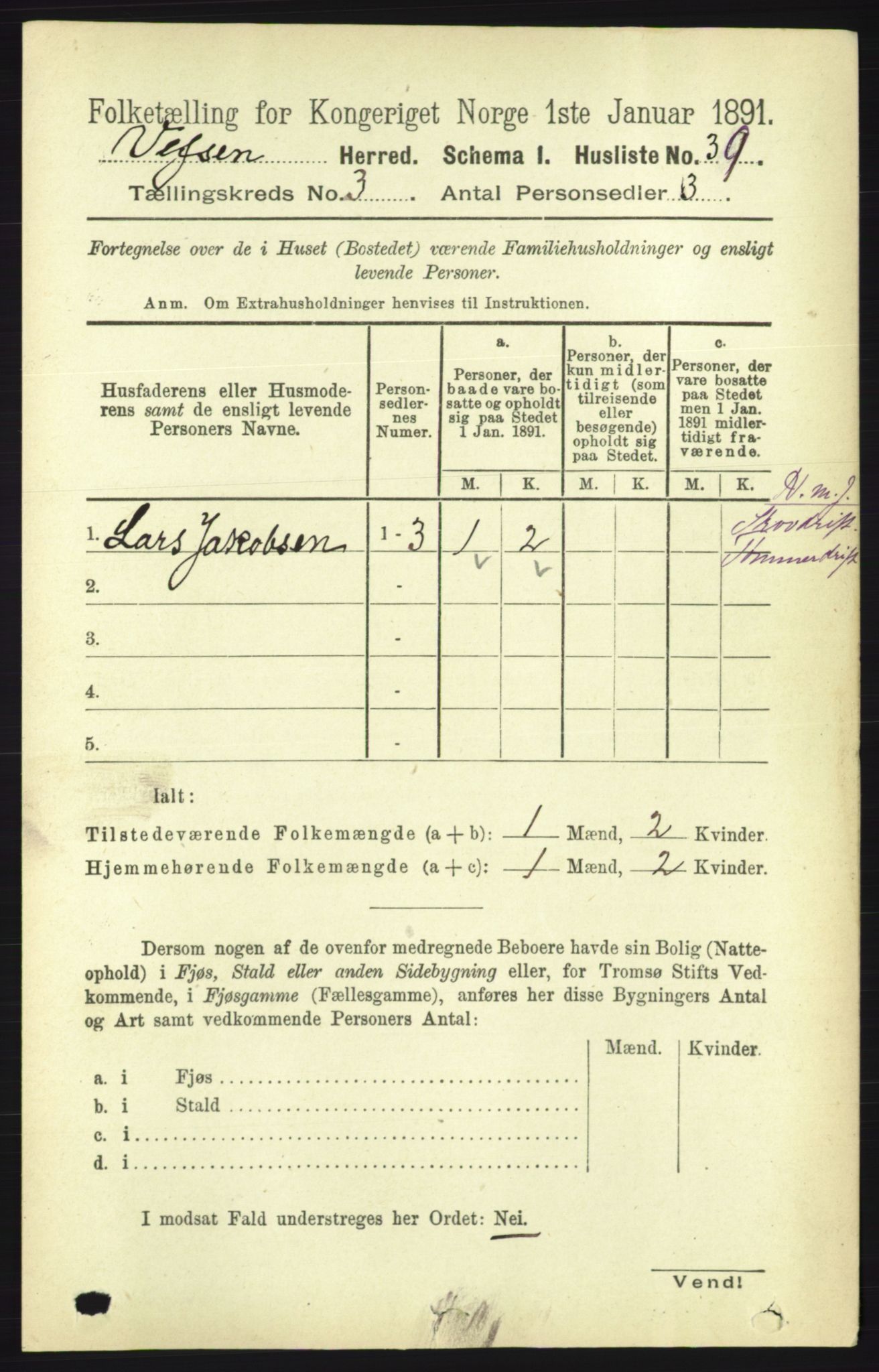 RA, 1891 census for 1824 Vefsn, 1891, p. 1272