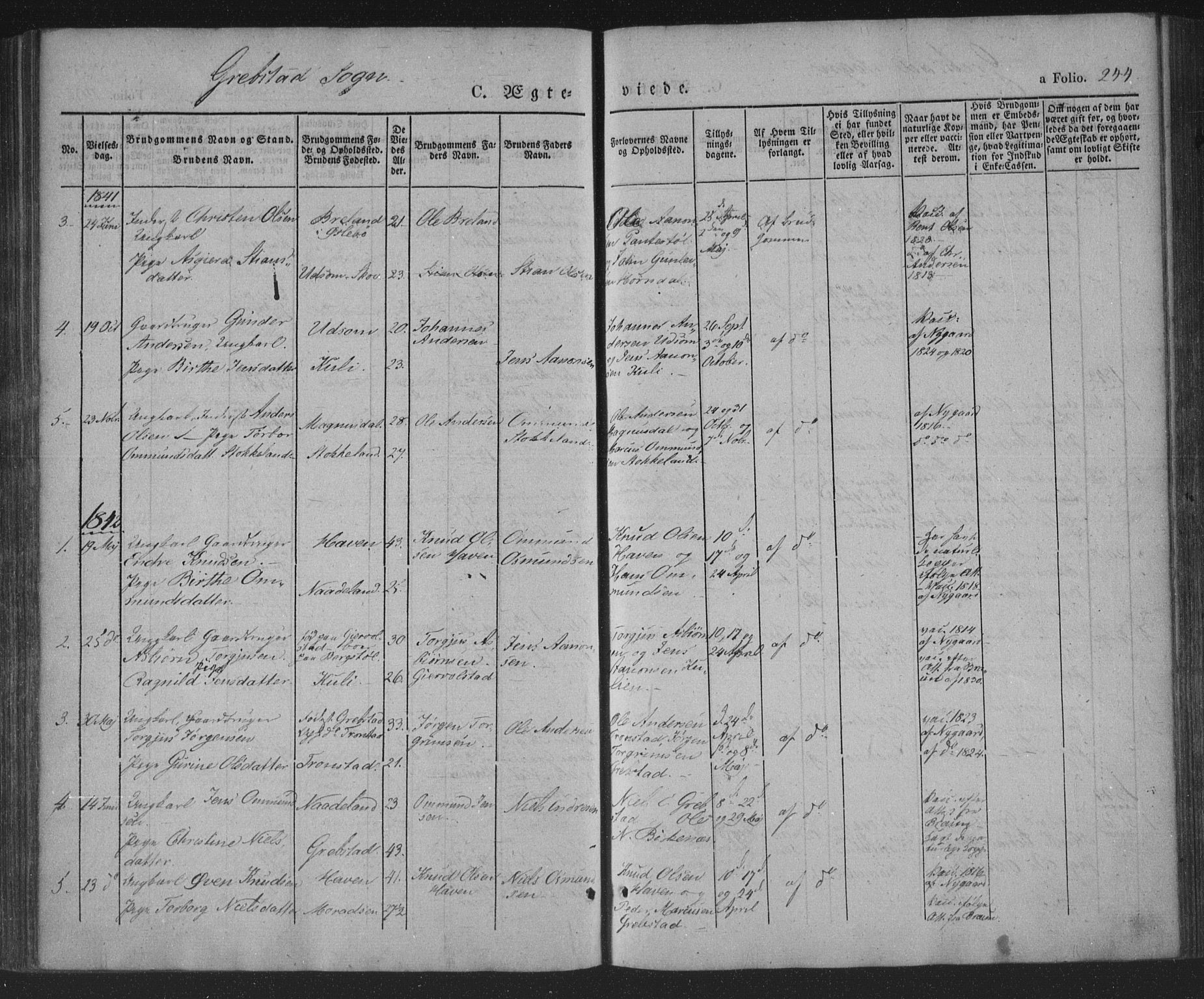 Søgne sokneprestkontor, AV/SAK-1111-0037/F/Fa/Fab/L0009: Parish register (official) no. A 9, 1838-1853, p. 244