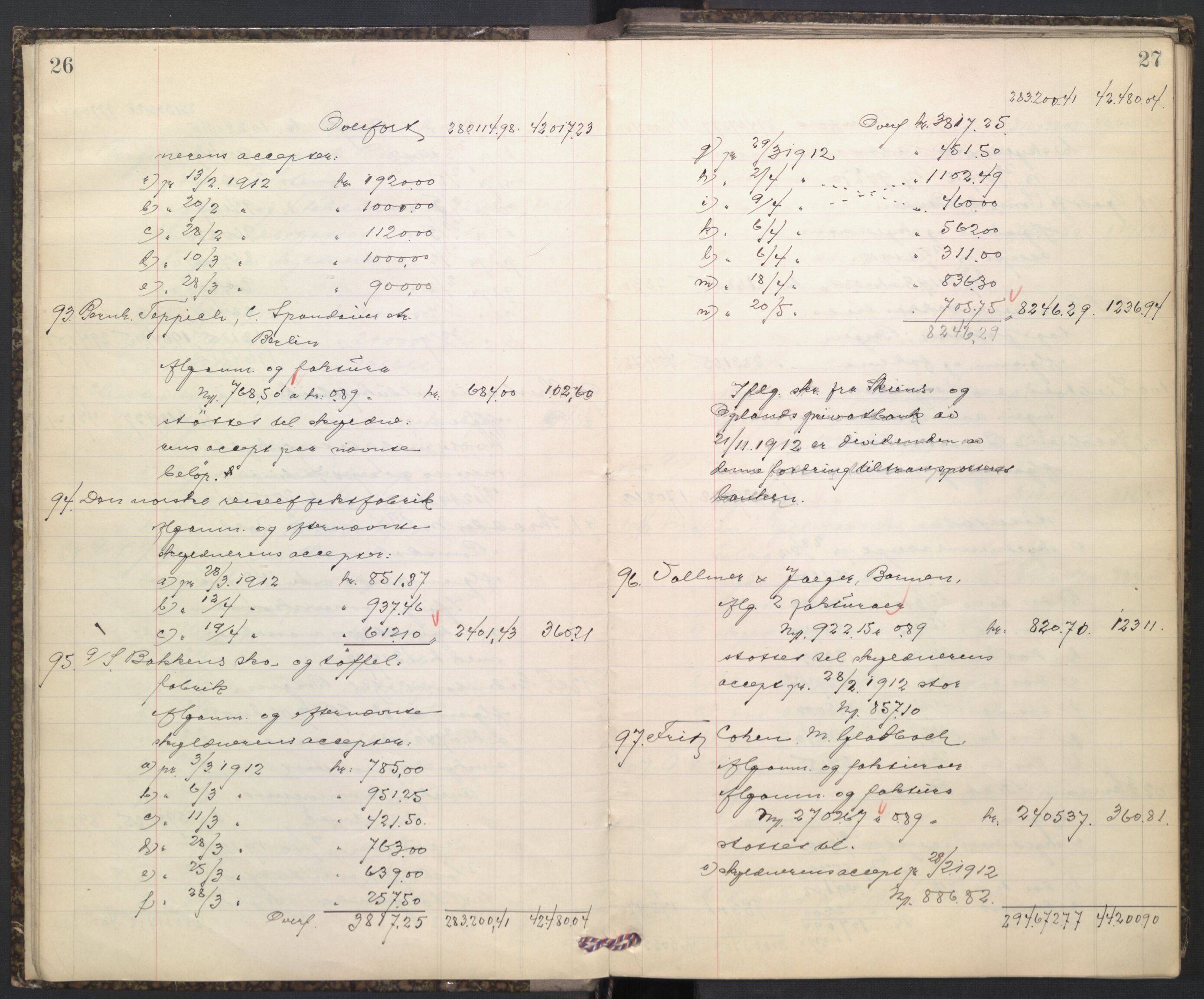 Oslo skifterett, AV/SAO-A-10383/H/Hd/Hdd/L0005: Skifteutlodningsprotokoll for konkursbo, 1913-1915, p. 26-27