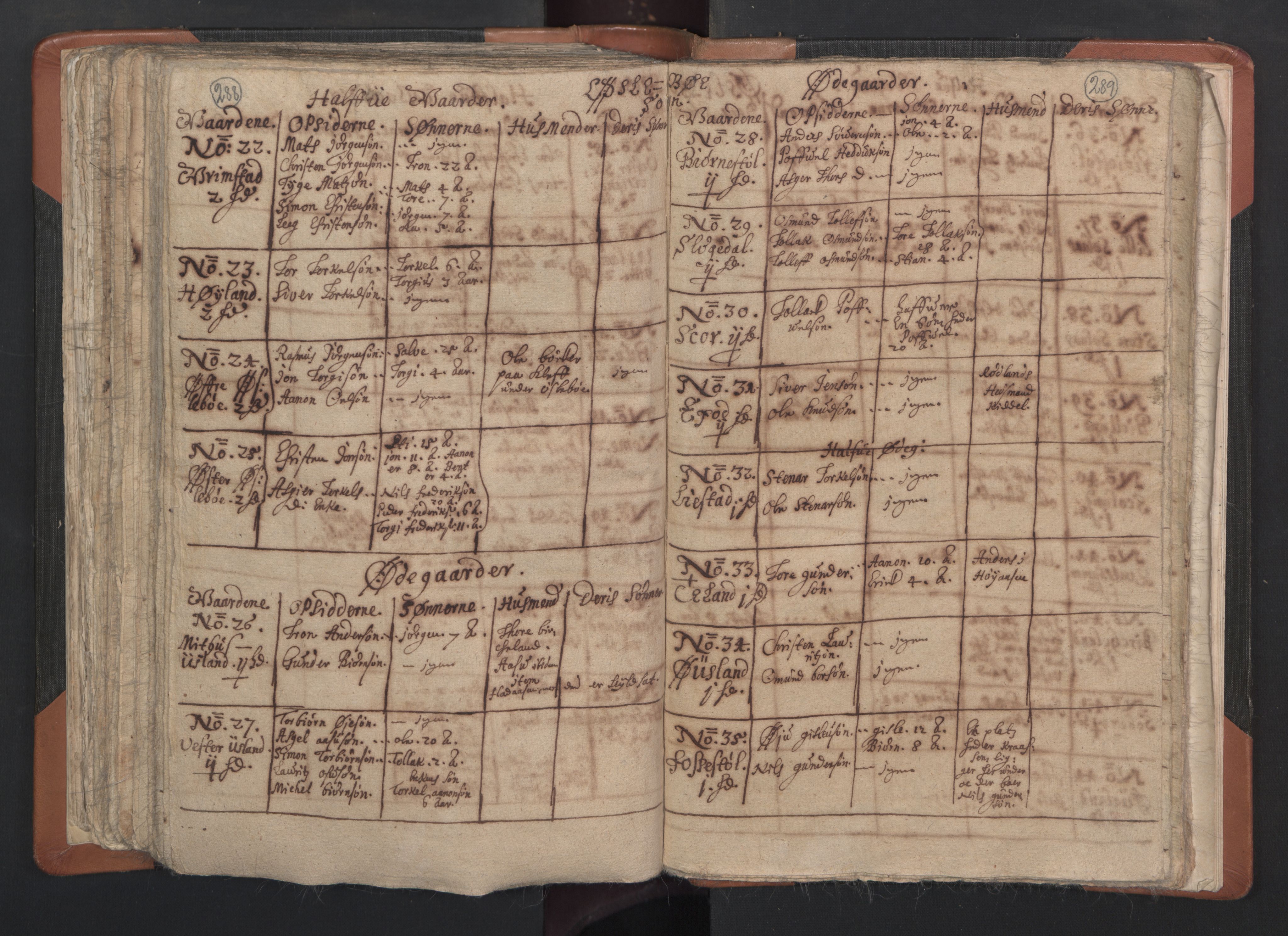 RA, Vicar's Census 1664-1666, no. 15: Mandal deanery, 1664-1666, p. 288-289