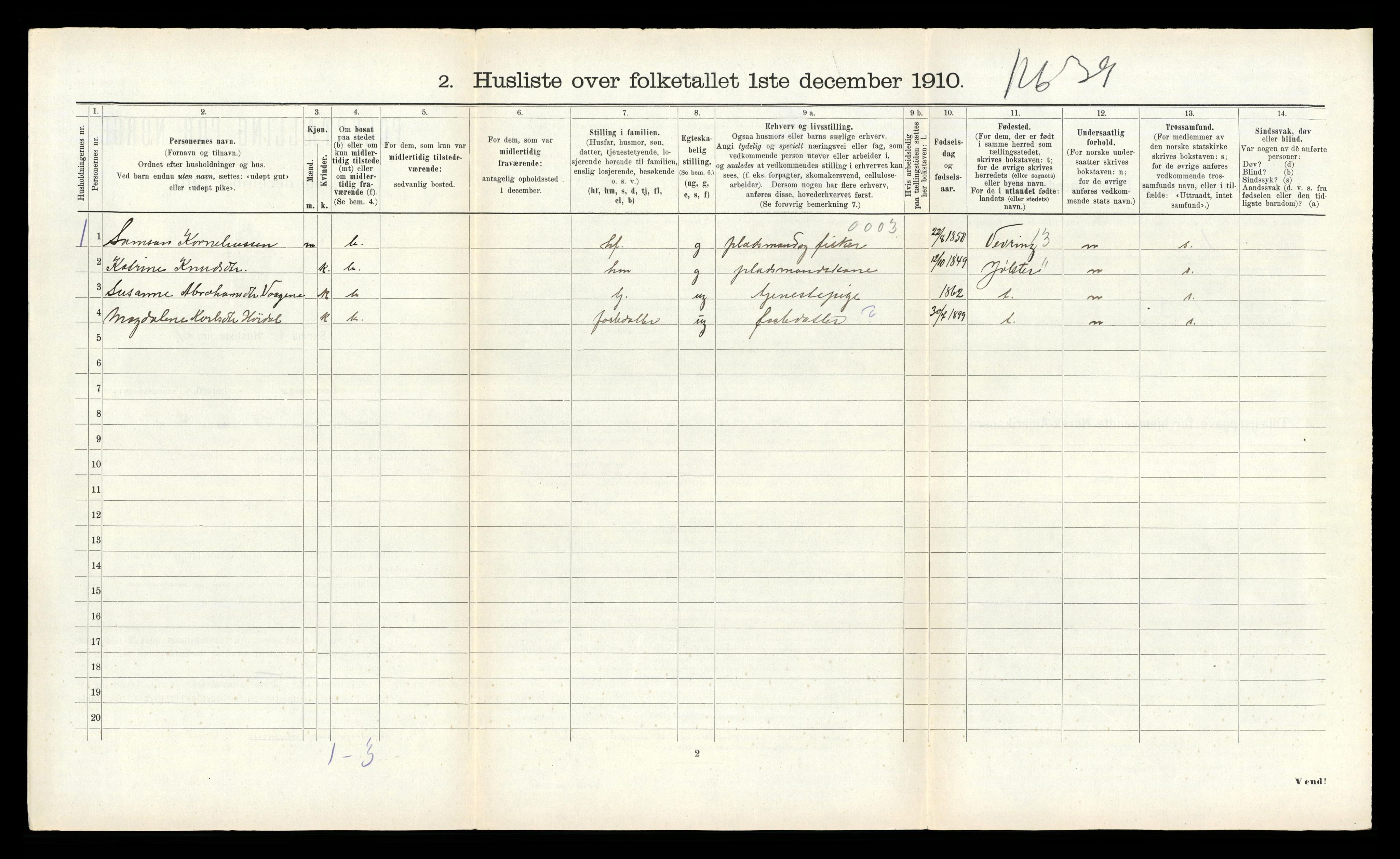 RA, 1910 census for Kinn, 1910, p. 1123