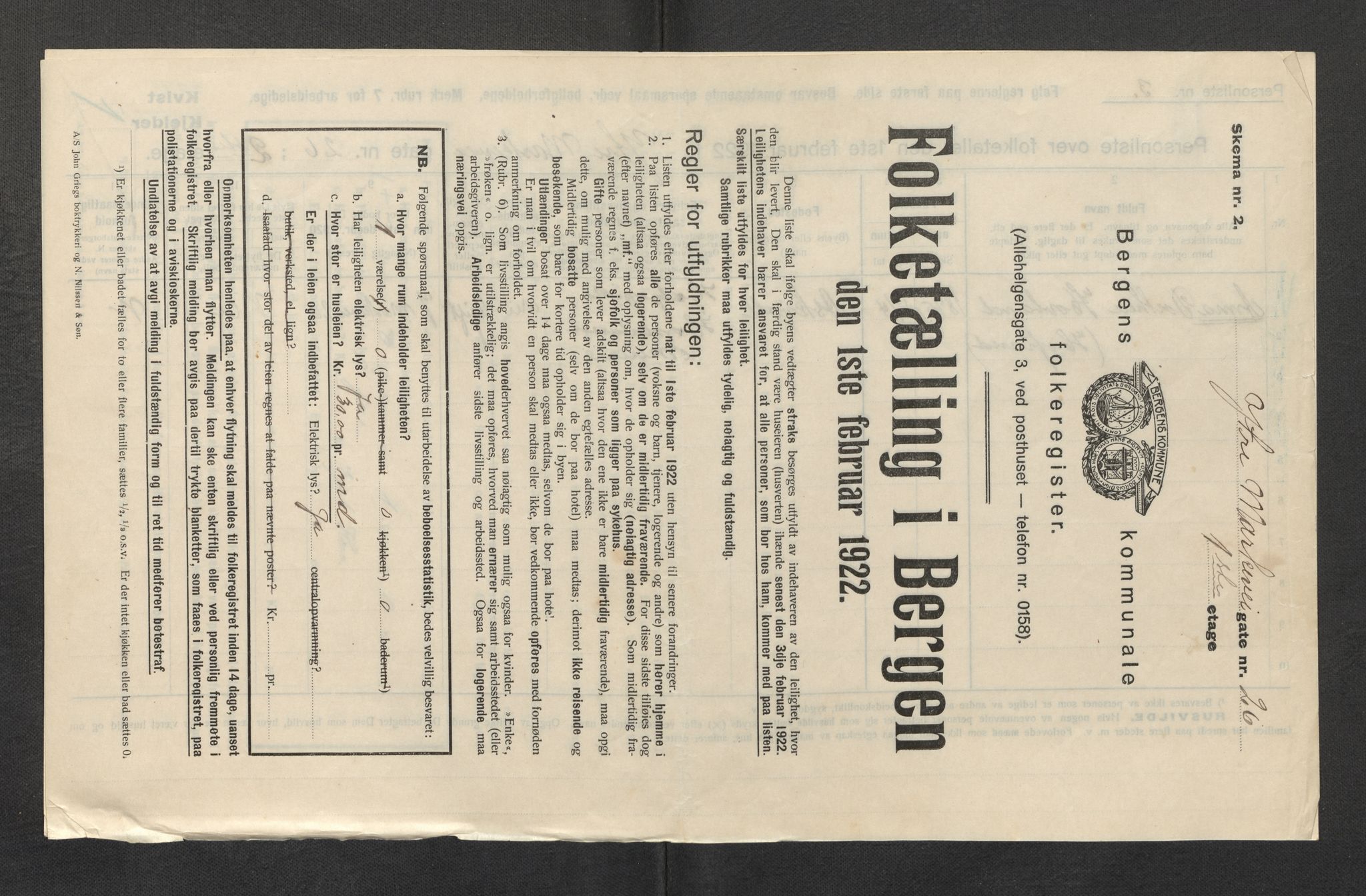 SAB, Municipal Census 1922 for Bergen, 1922, p. 24458