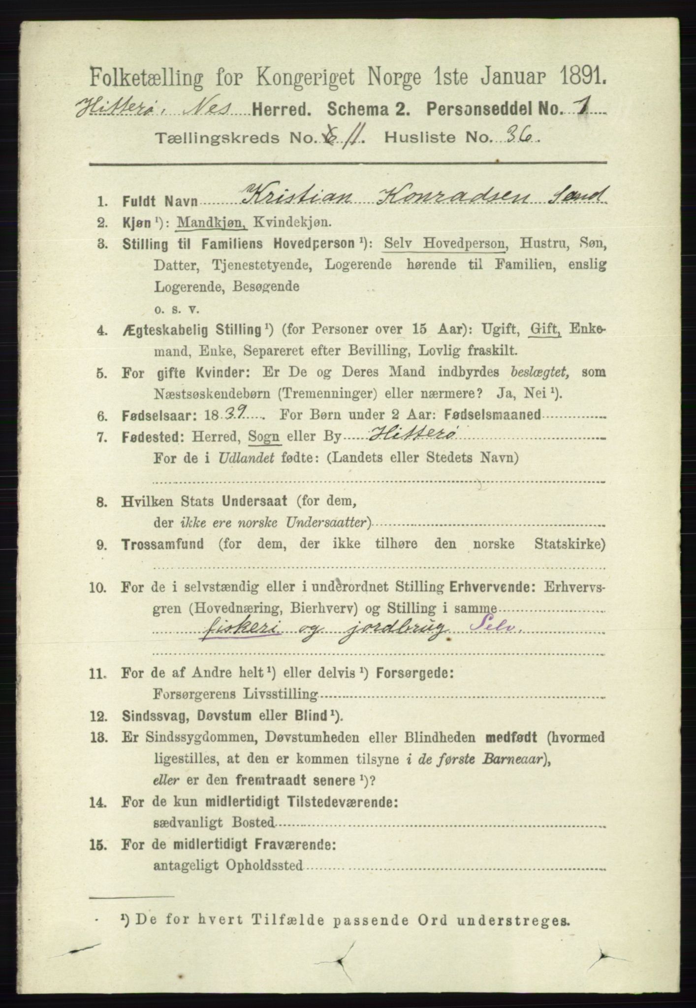 RA, 1891 census for 1043 Hidra og Nes, 1891, p. 4681