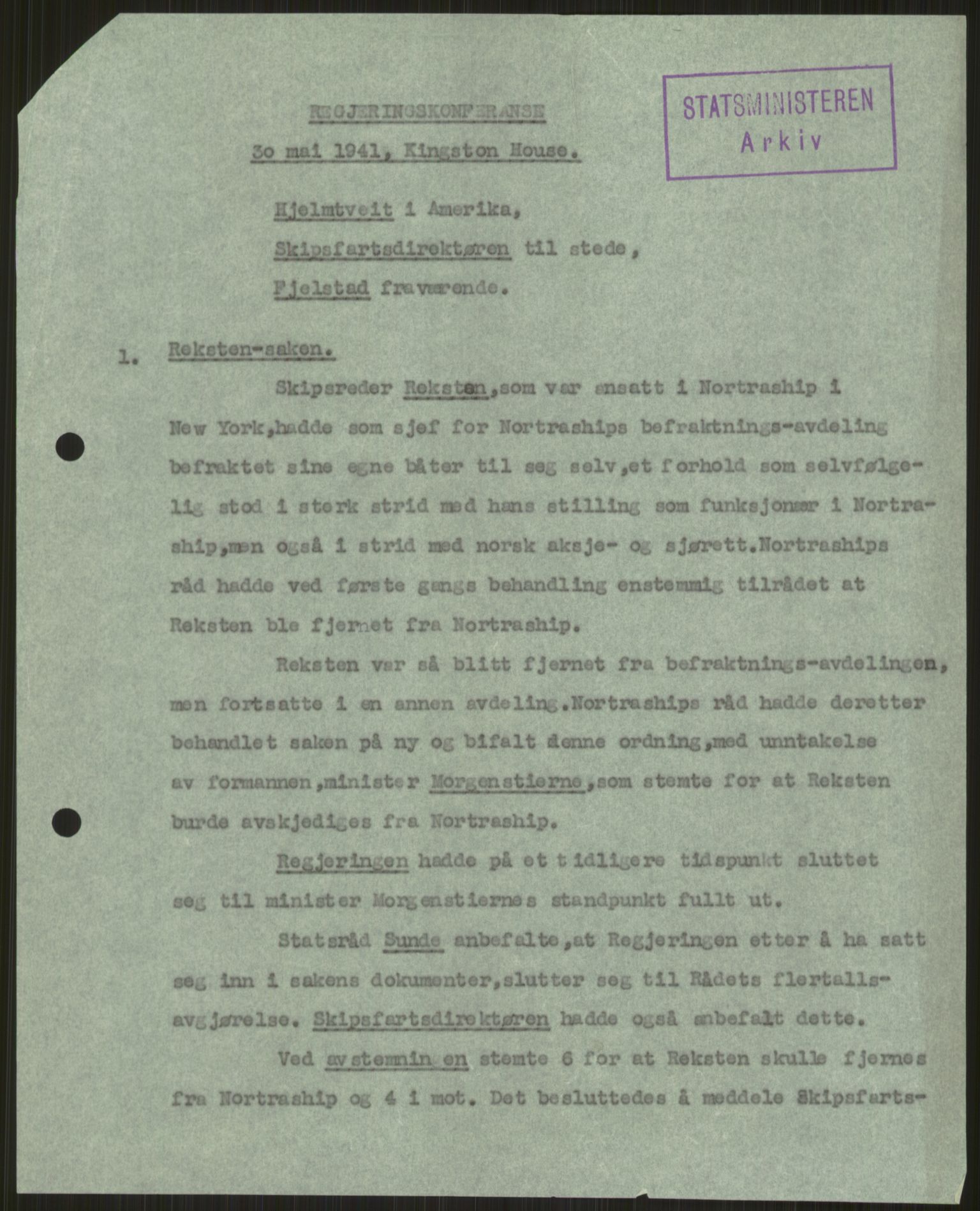 Undersøkelseskommisjonen av 1945, AV/RA-S-1566/D/Db/L0023: Regjeringskonferanse - Riksrådsforhandlingene, 1945-1947, p. 211