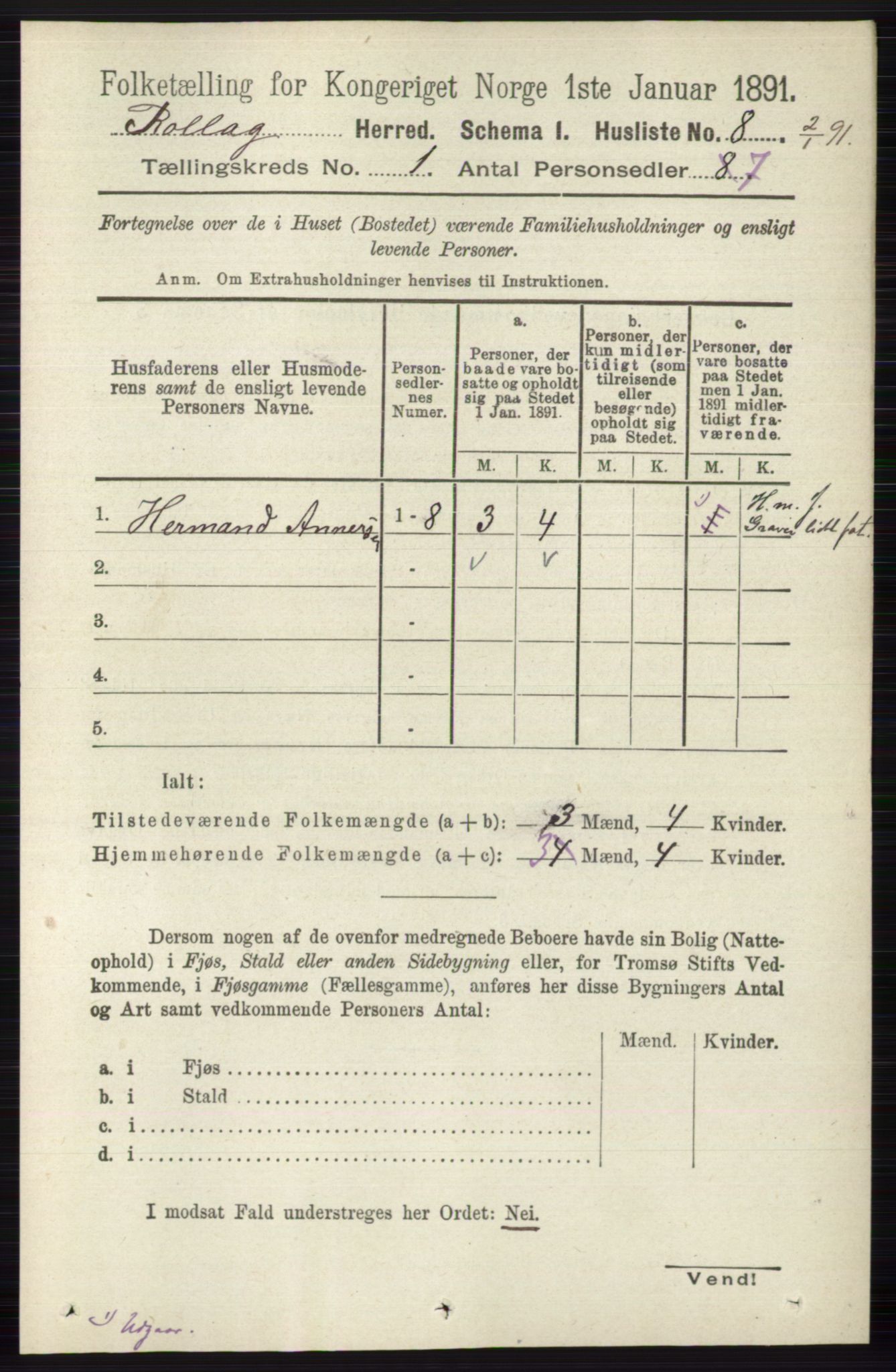 RA, 1891 census for 0632 Rollag, 1891, p. 24