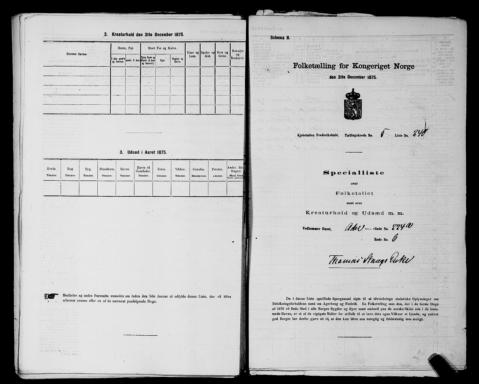 RA, 1875 census for 0101P Fredrikshald, 1875, p. 572