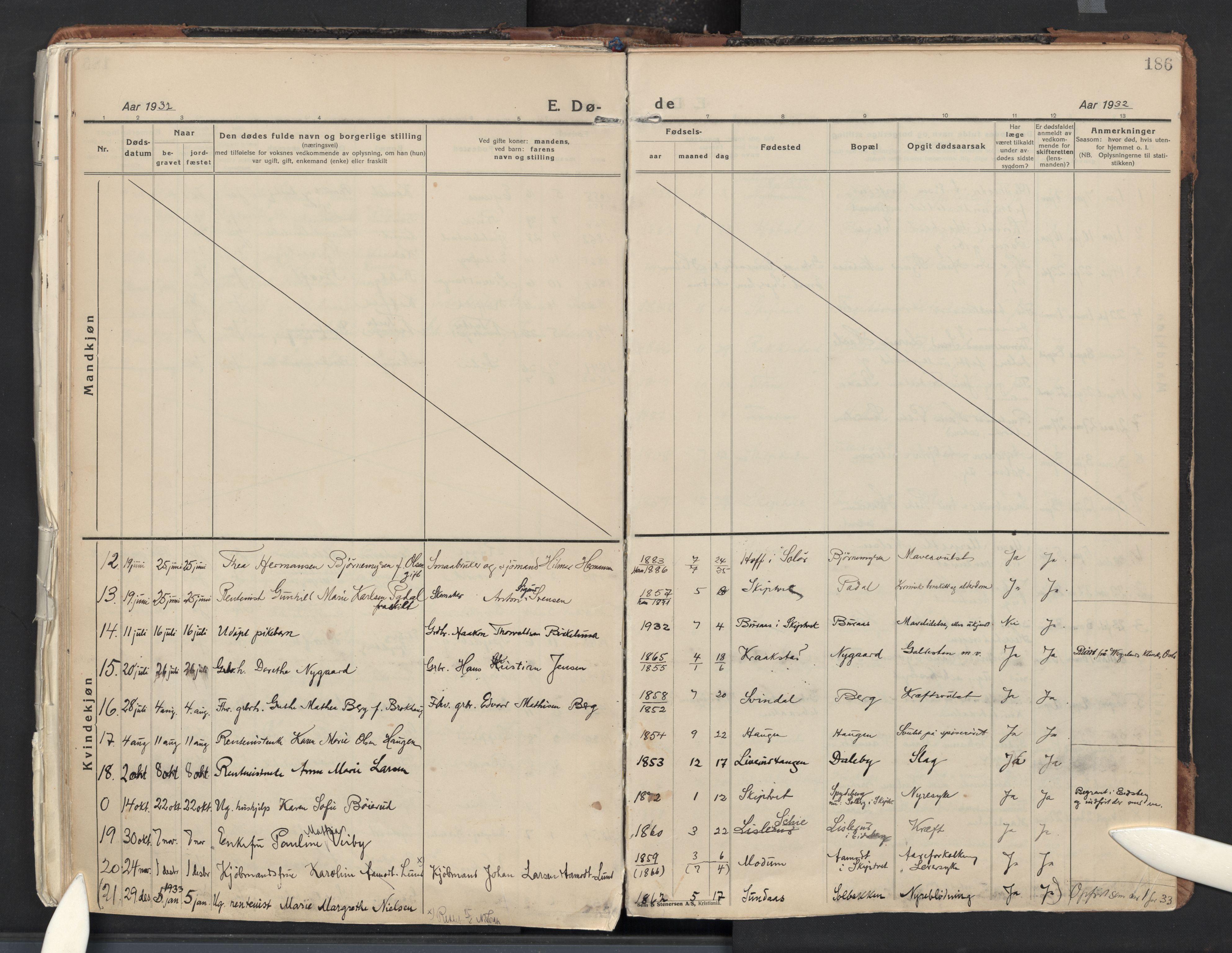 Skiptvet prestekontor Kirkebøker, AV/SAO-A-20009/F/Fa/L0013: Parish register (official) no. 13, 1925-1941, p. 186