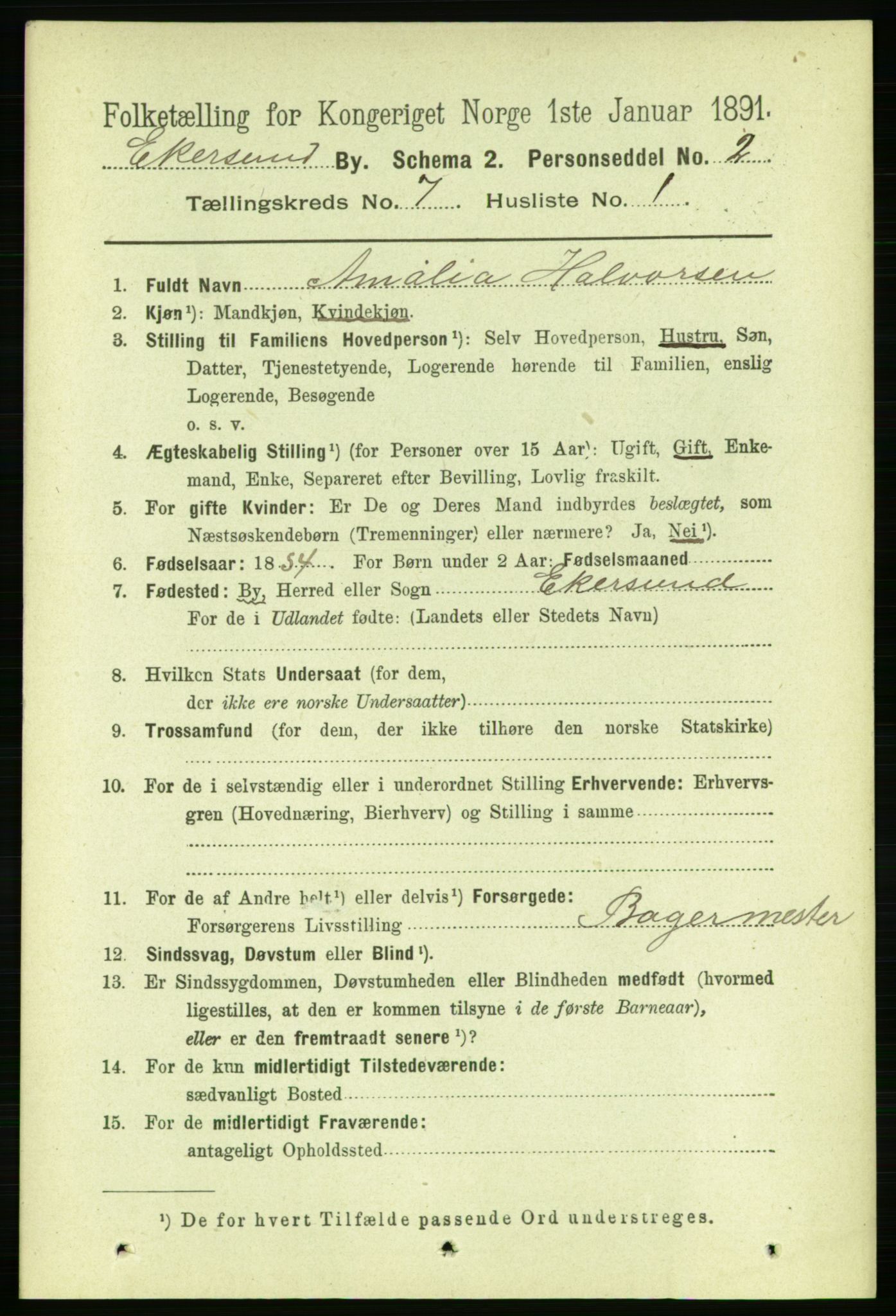 RA, 1891 census for 1101 Egersund, 1891, p. 1218