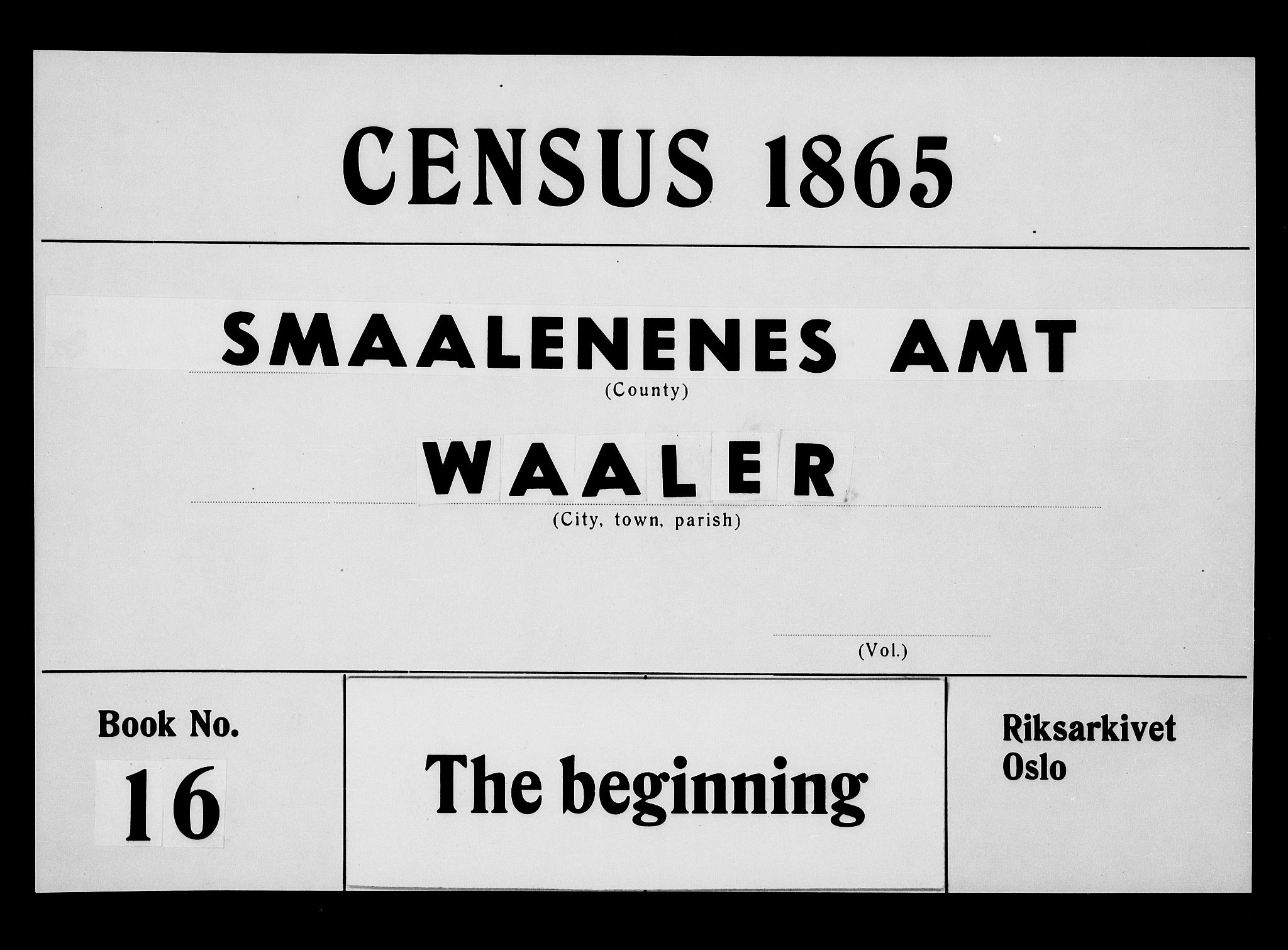 RA, 1865 census for Våler, 1865, p. 1