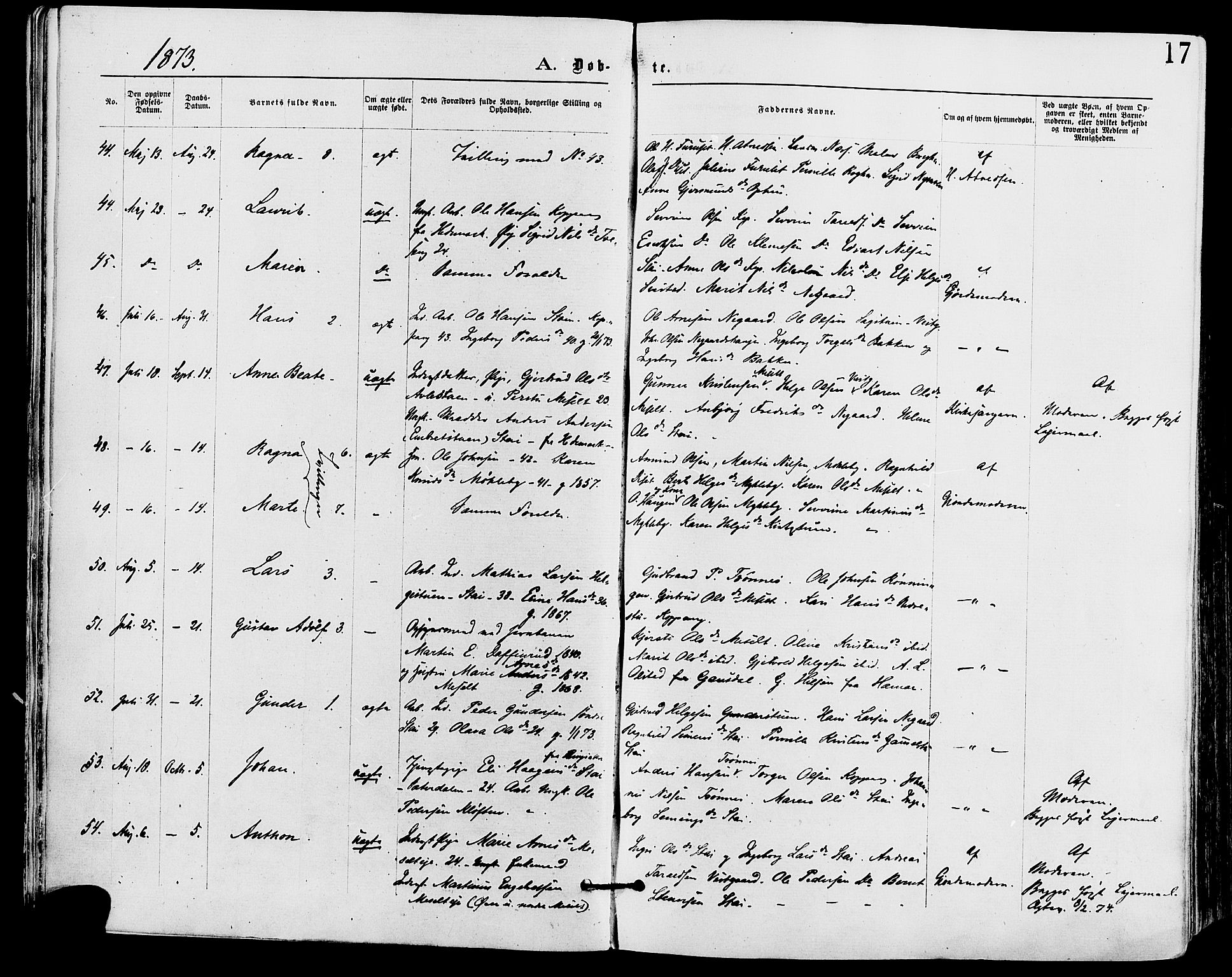 Stor-Elvdal prestekontor, AV/SAH-PREST-052/H/Ha/Haa/L0001: Parish register (official) no. 1, 1871-1882, p. 17