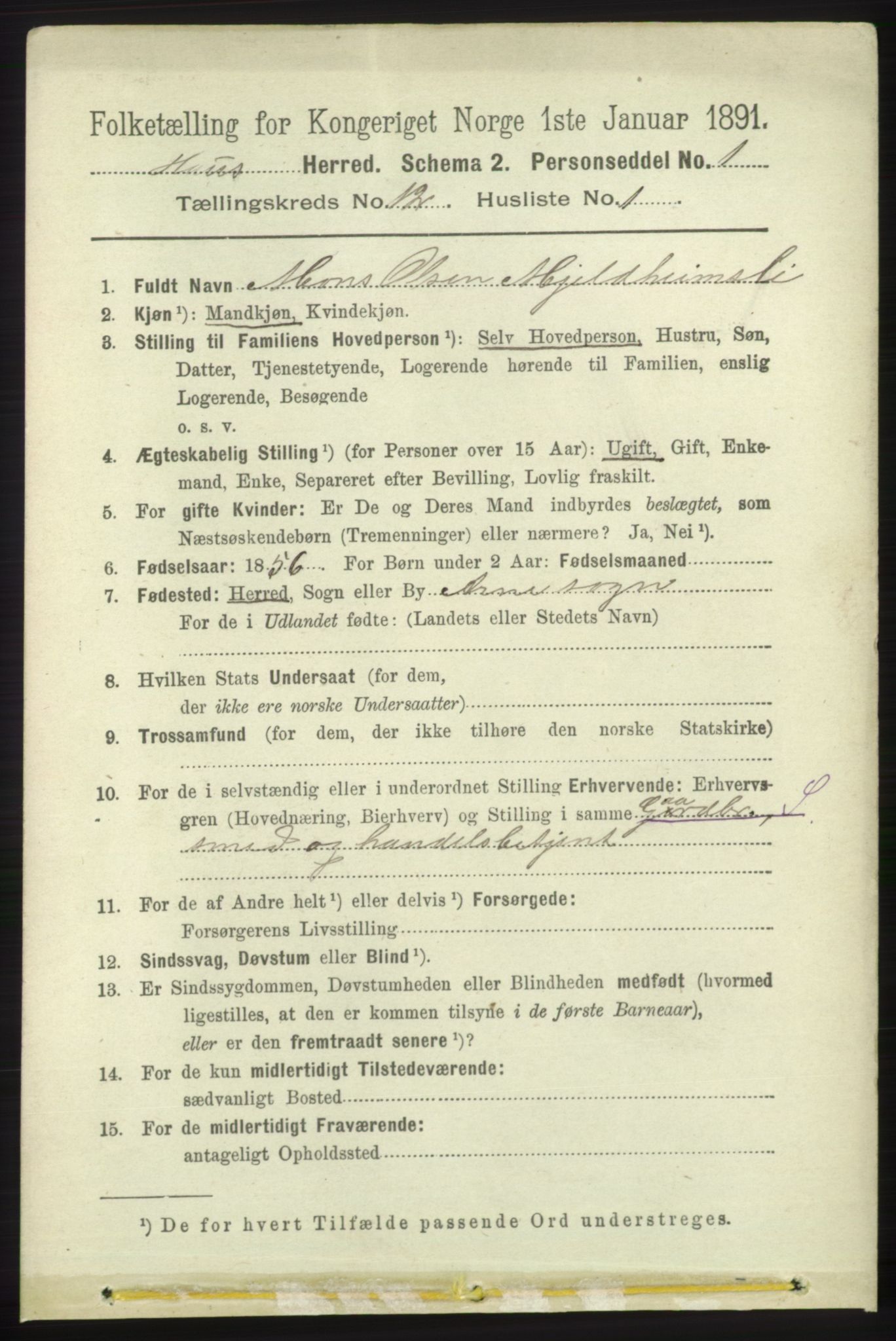 RA, 1891 census for 1250 Haus, 1891, p. 5234