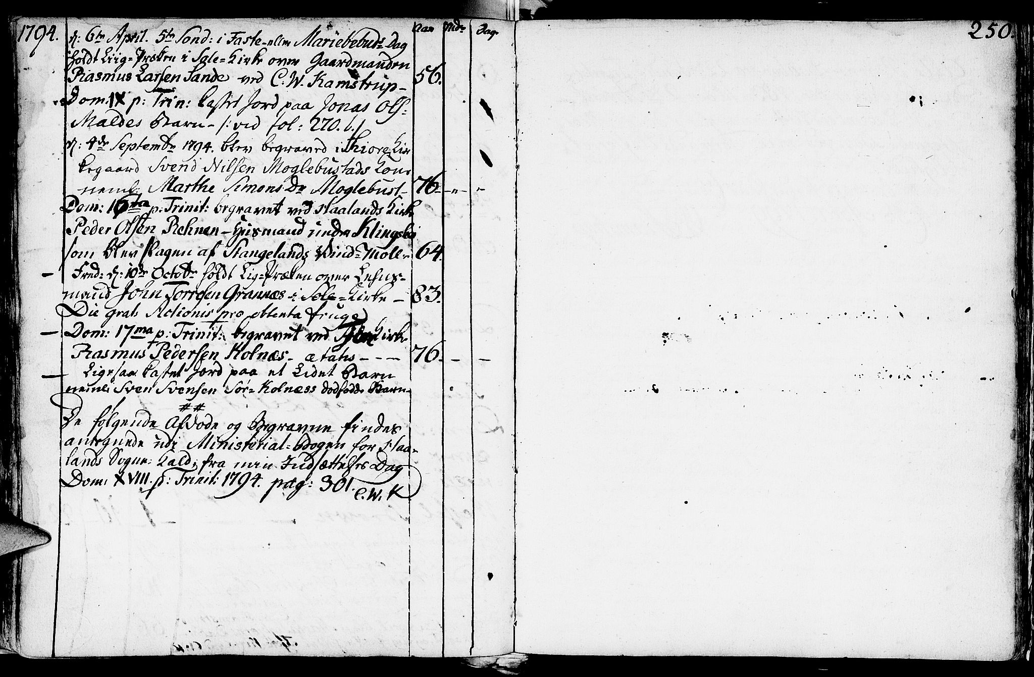 Håland sokneprestkontor, SAST/A-101802/001/30BA/L0002: Parish register (official) no. A 2, 1722-1794, p. 250